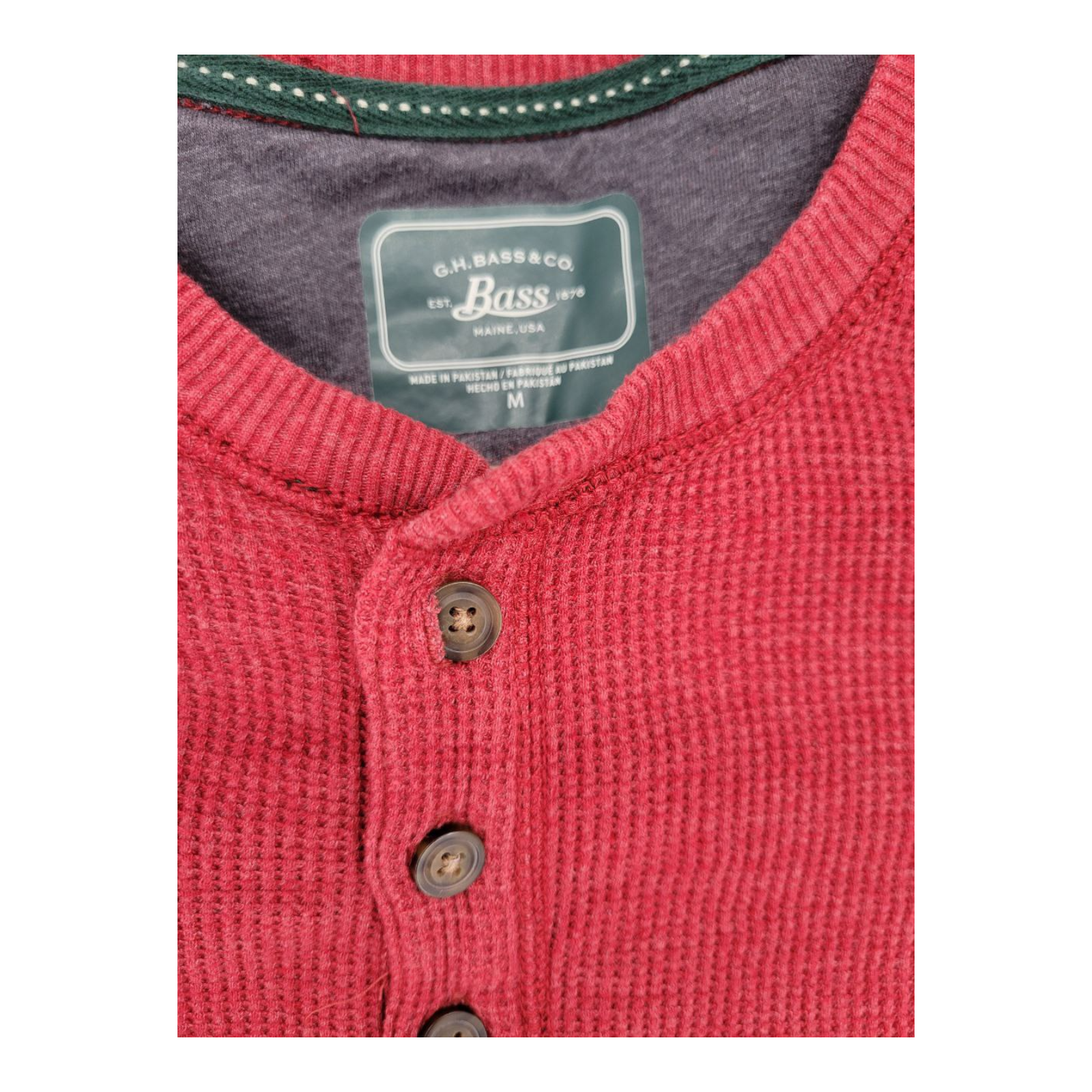 G.H. Bass & Co Mens Long Sleeve Thermal Henley Red Rhubarb Heather Shirt M