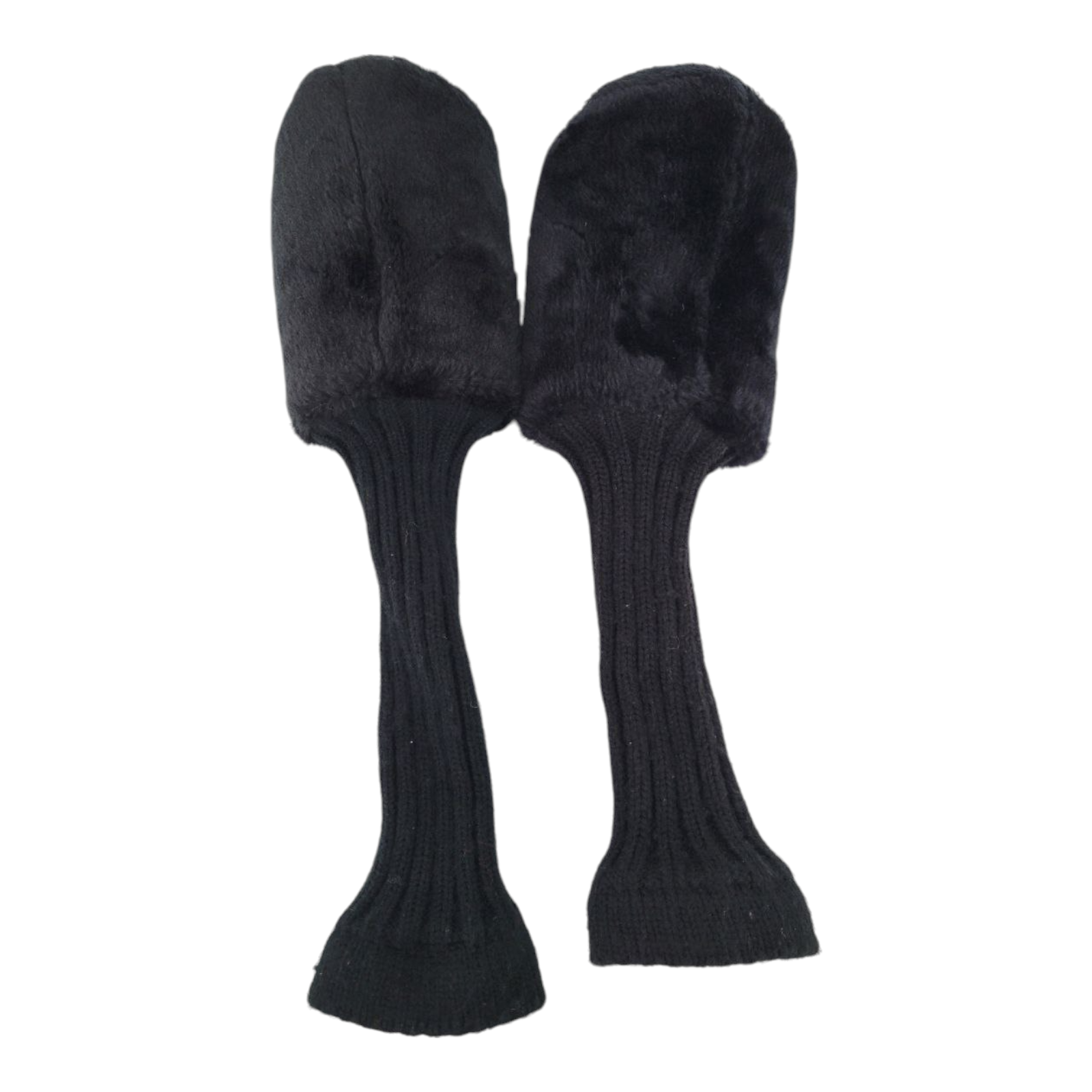 Golf UK Black Knit Driver Headcovers Set of 2 Faux Fur Sock Style 1 Wood