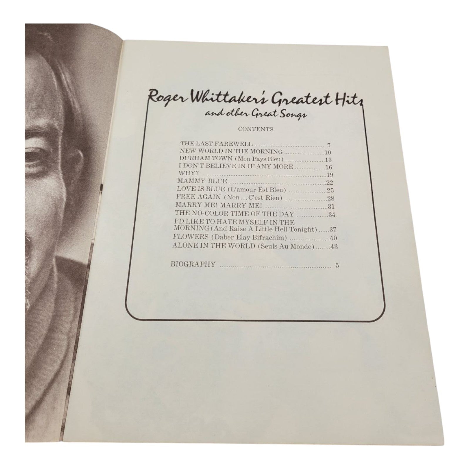 Roger Whittakers Greatest Hits and Other Great Songs Songbook Croma Music 1979