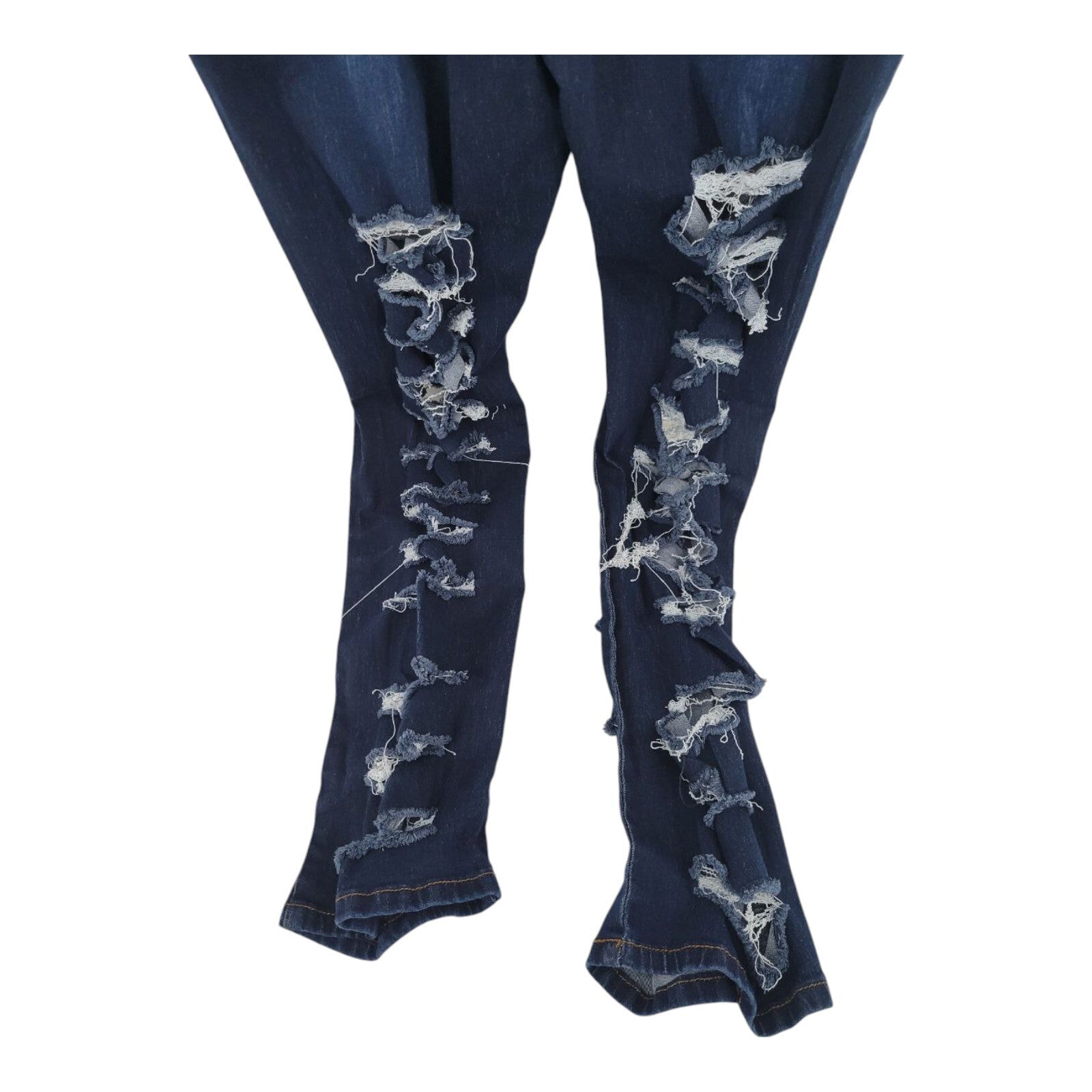 VIP Jeans Skinny Sleeveless Zip Up Blue Distressed Denim Jumpsuit 3X