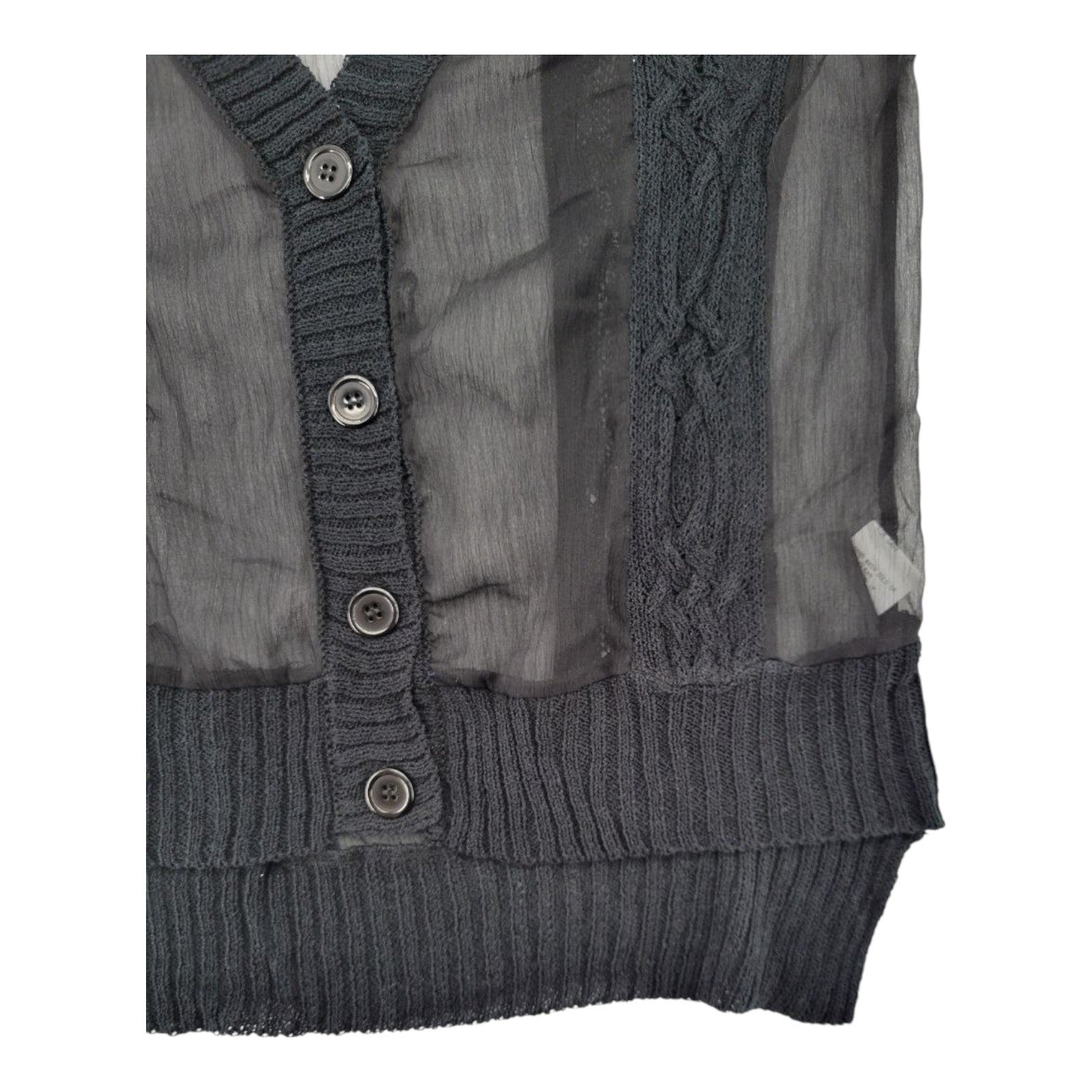 Fate Womens Black Sheer Knit Cardigan Sweater Button Front Long Sleeve M