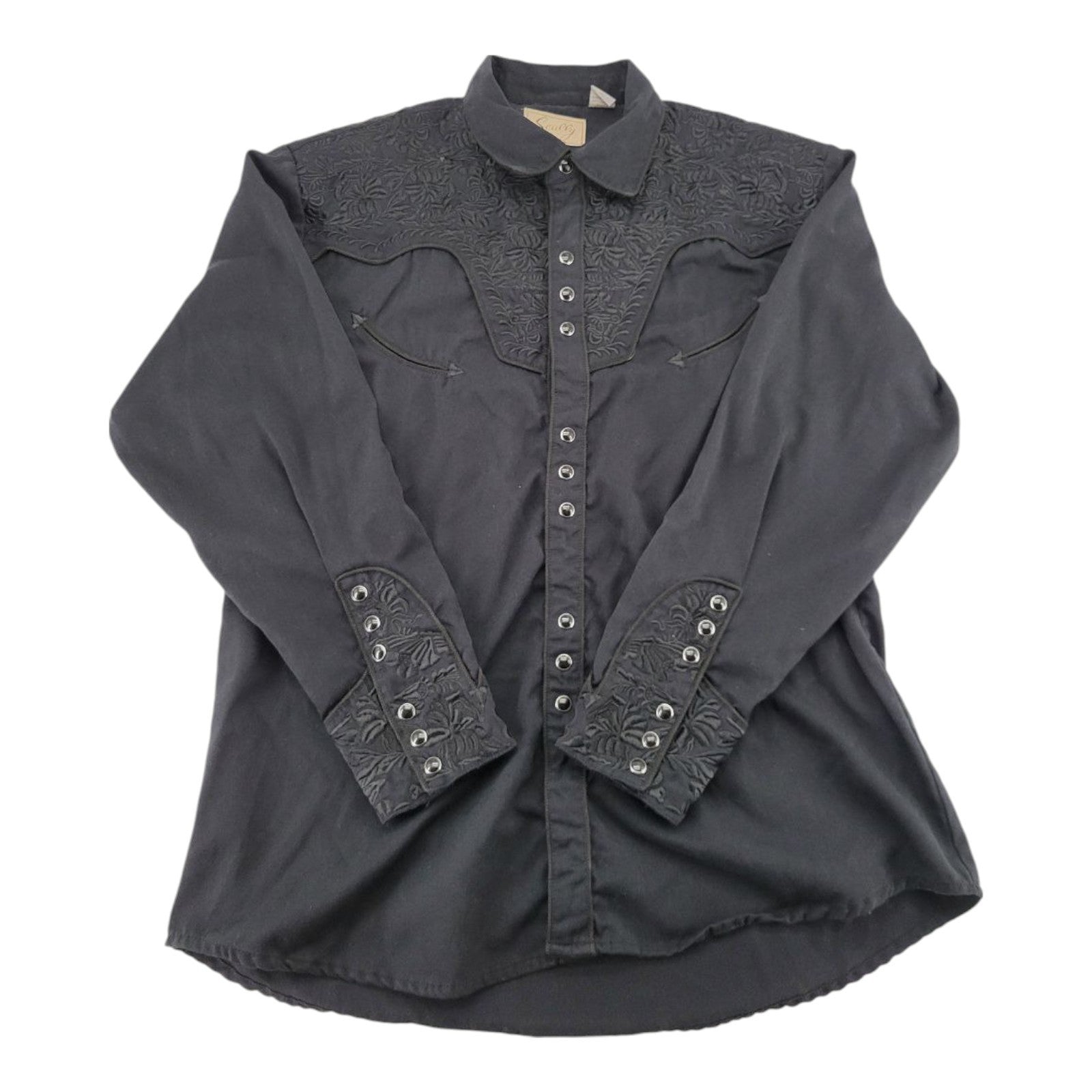 Scully Men's Western Shirt Black XL Embroidered Pearl Snaps Long Sleeve