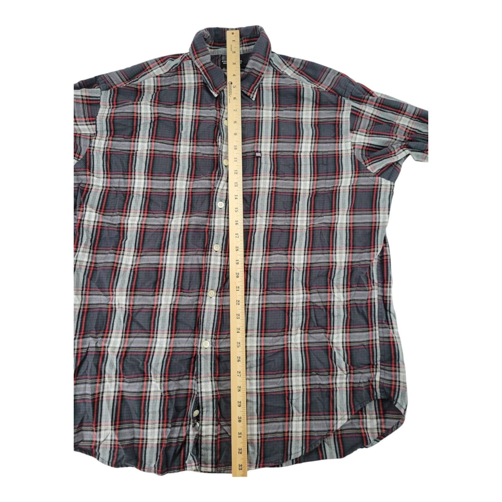 Polo Jeans Co Ralph Lauren Gray Red Plaid Button Down Long Sleeve Shirt Men XL