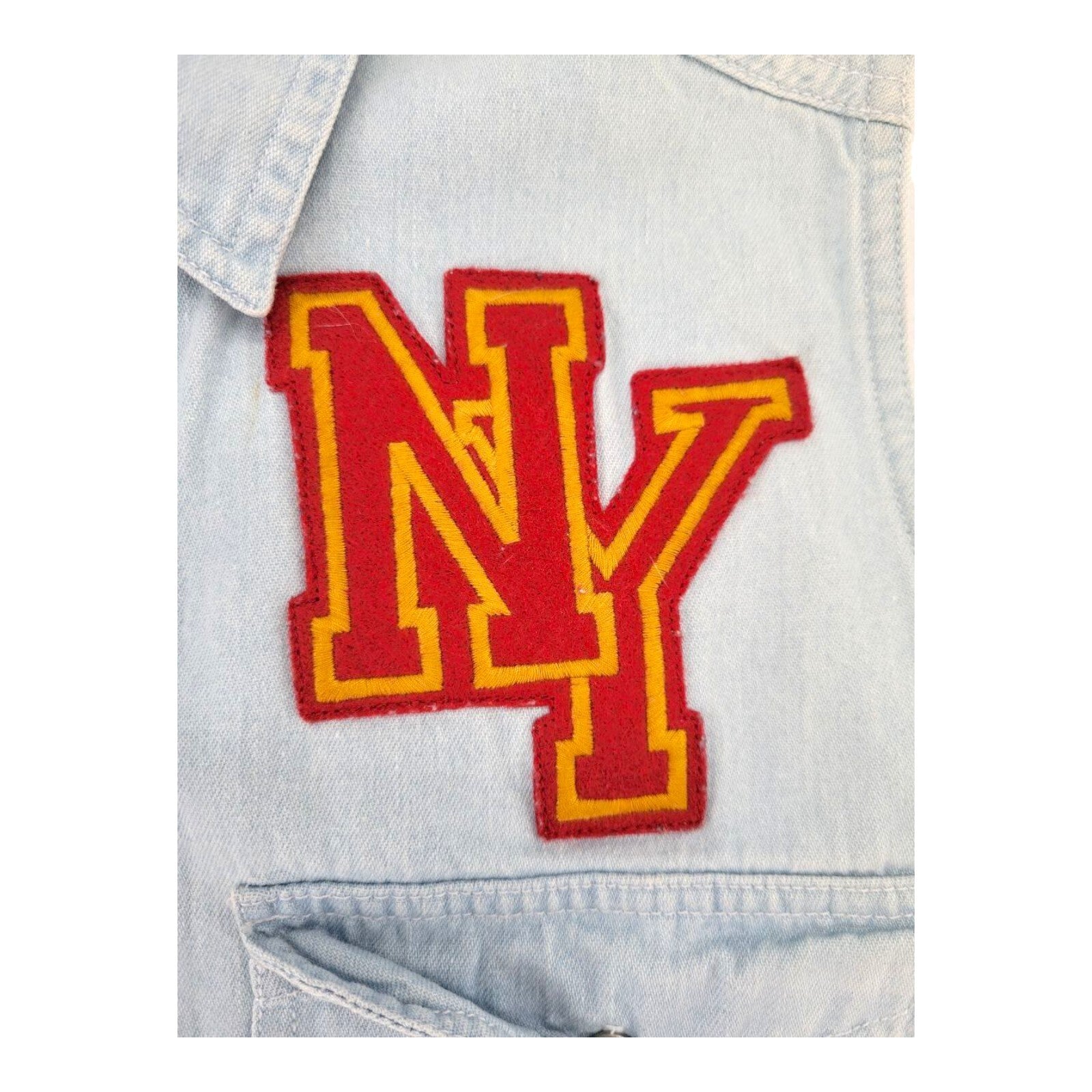 At Last ALNY Jeans NY Patch Denim Sleeveless Button Shirt Size M