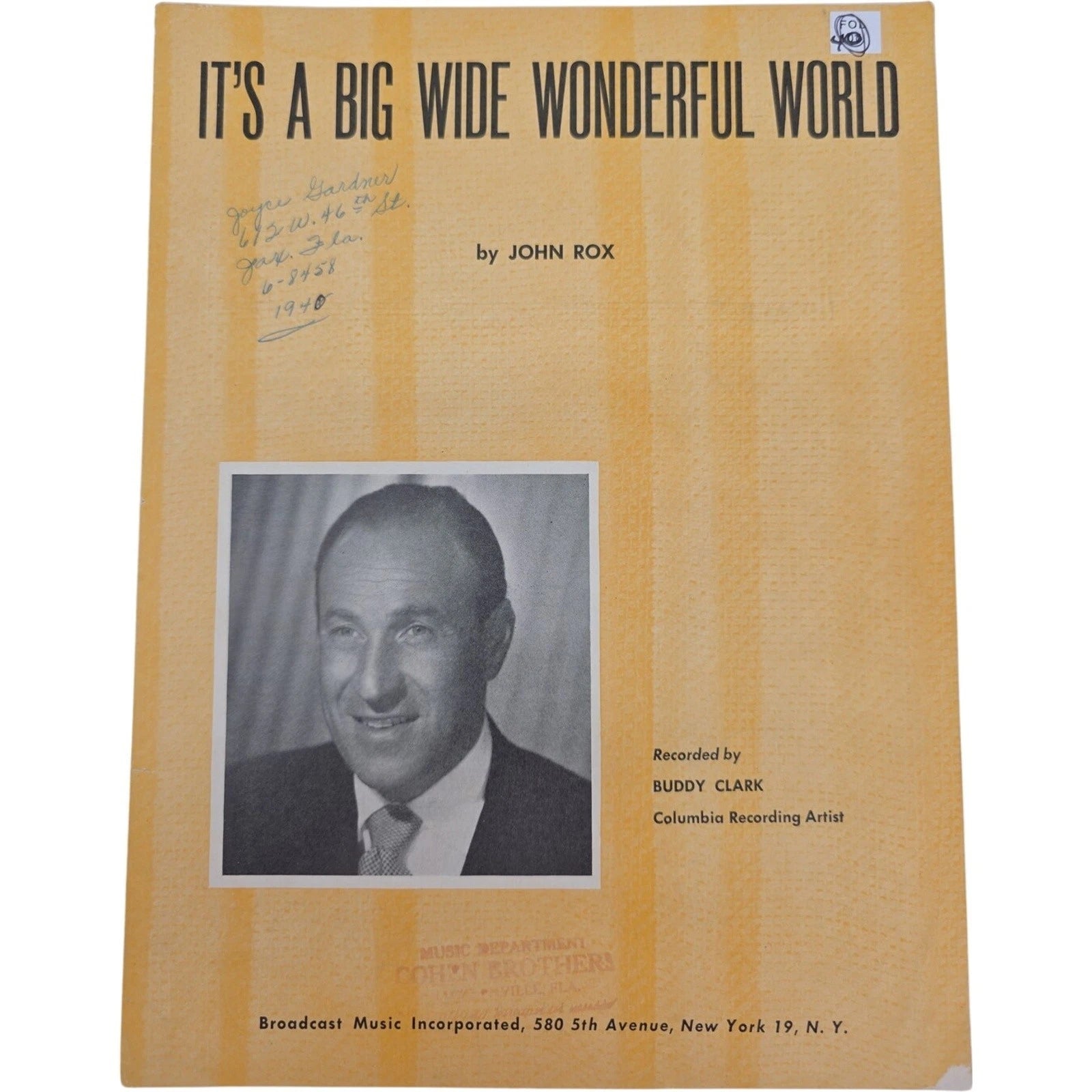 It’s a Big Wide Wonderful World Sheet Music by John Rox Recorded by Buddy Clark