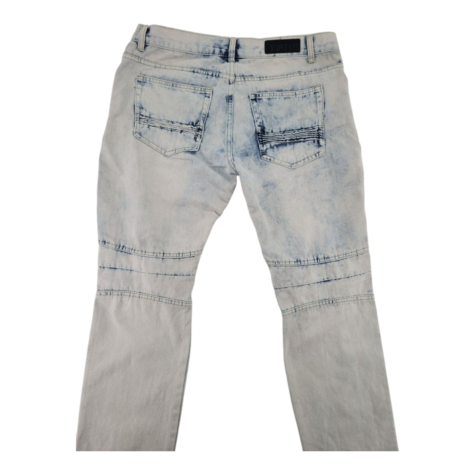 Stitches & Rivets Light Acid Wash Moto Jeans Mens Slim Fit Size 36