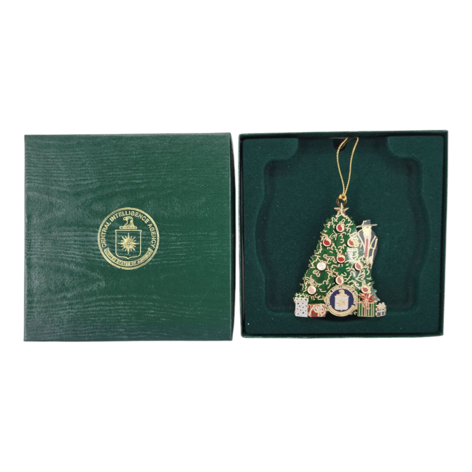 CIA Central Intelligence Agency Christmas Tree Ornament with Box Spy Design