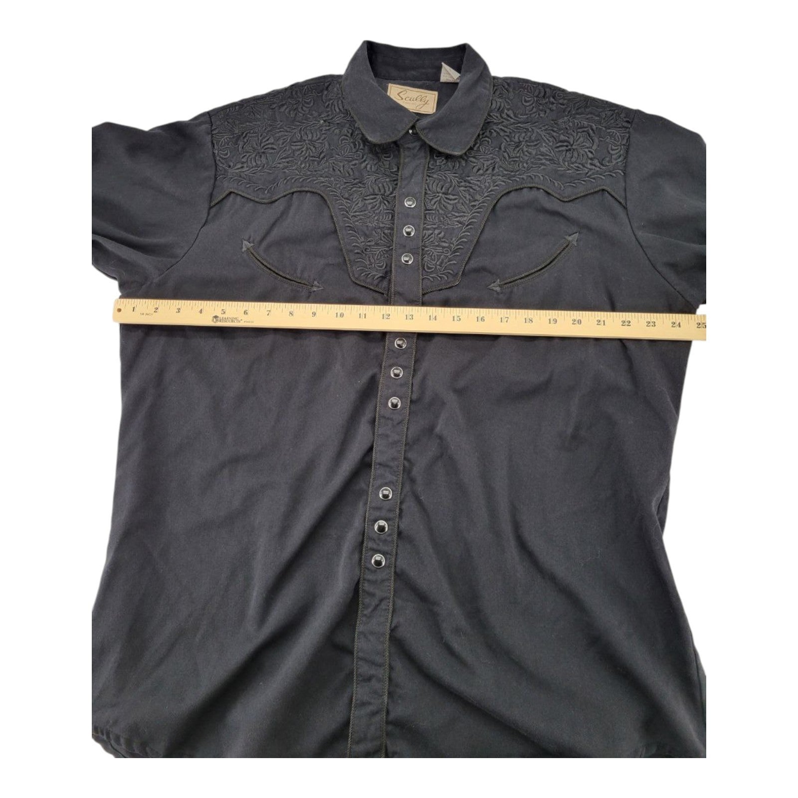 Scully Men's Western Shirt Black XL Embroidered Pearl Snaps Long Sleeve