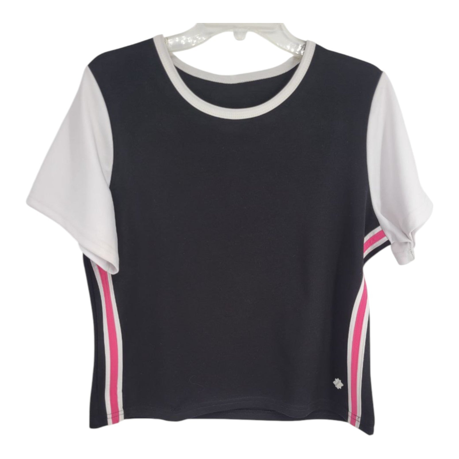 Jerzees Women's Black White Pink Colorblock Stripe Tee USA Made Size L