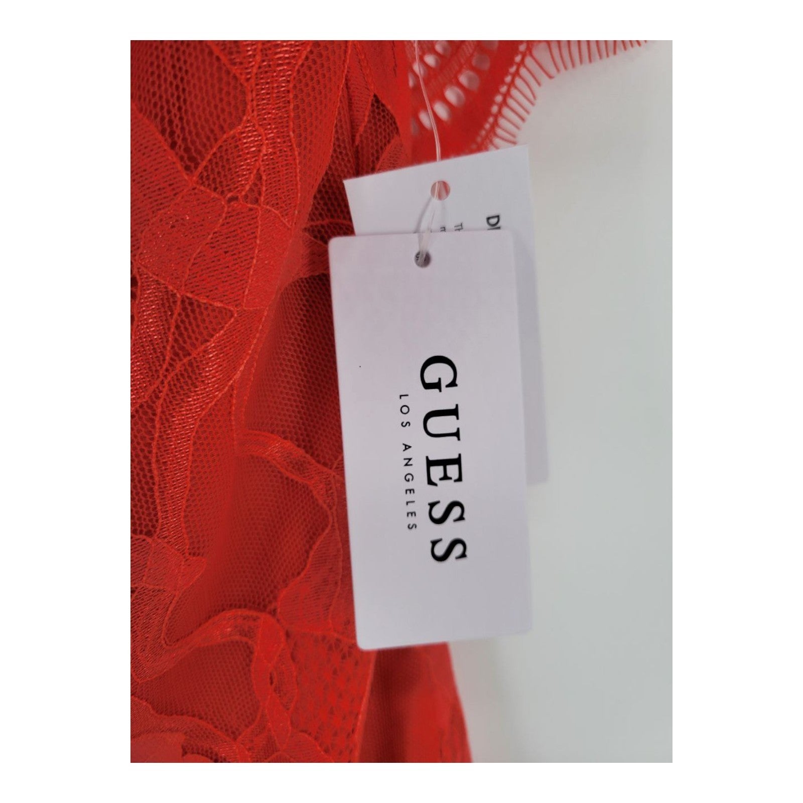 GUESS Women's Francine Off Shoulder Dress Red Lace Ruffle Hem Size 2