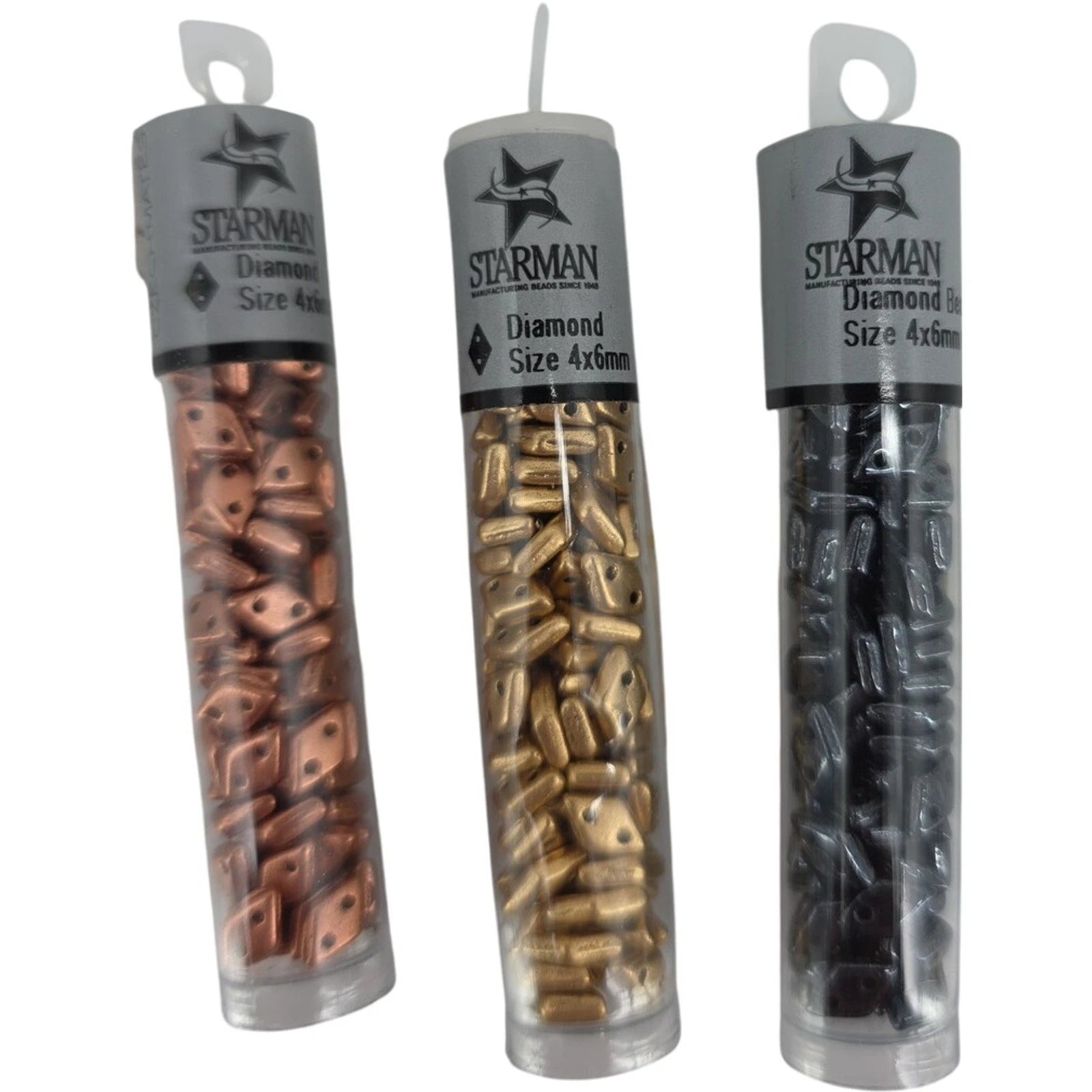 Starman CzechMates Lot of 3 Diamond Beads Matte Metallic Copper Flax Hematite