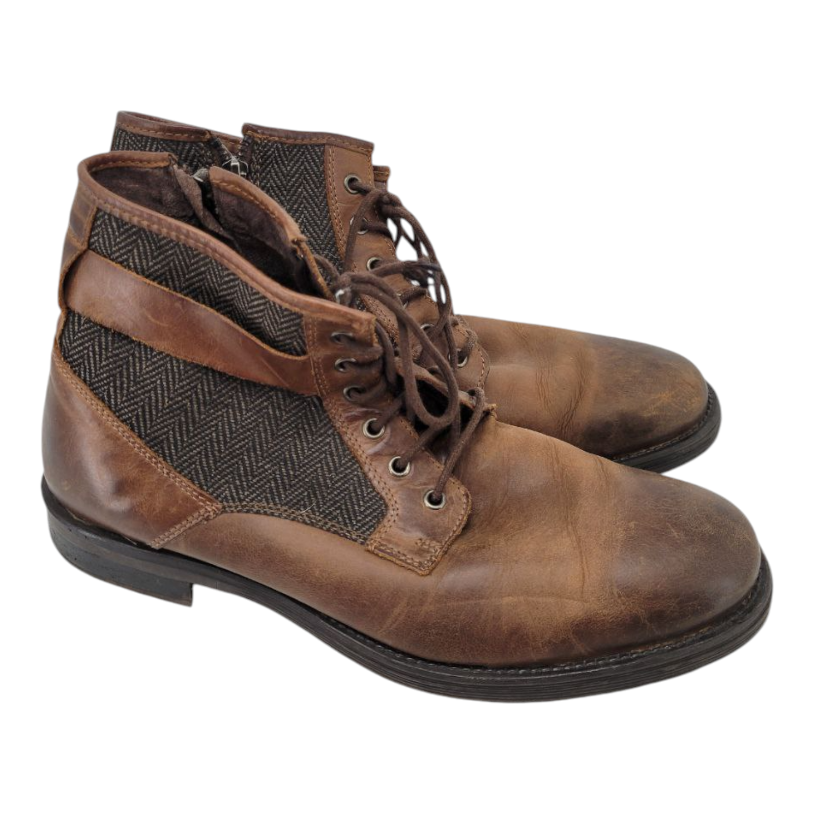 Venturini For Men Brown Leather Lace Up Boots Side Zip Size 10