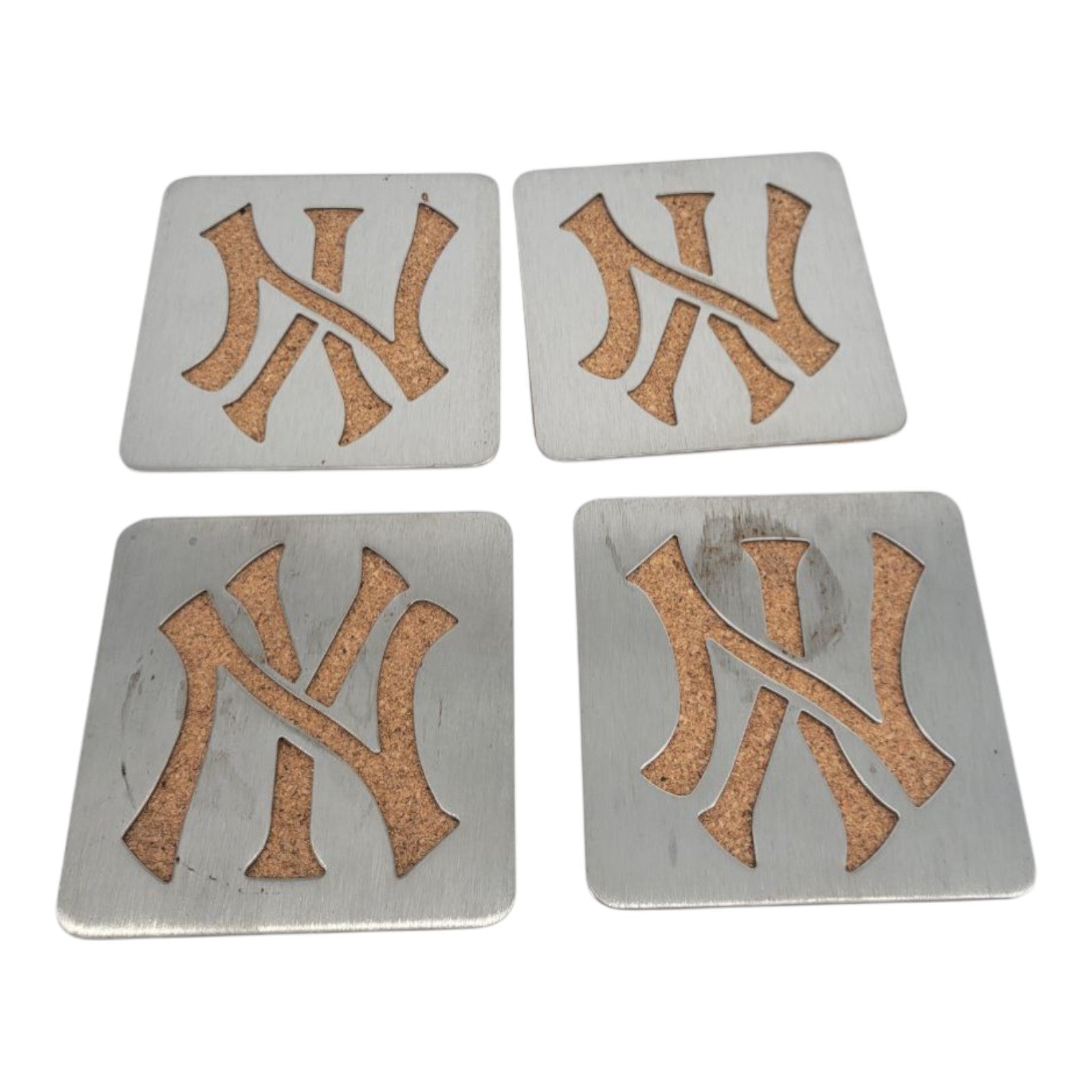 New York Yankees Coasters Set of 4 MLB Metal Cork Barware Drink Mats