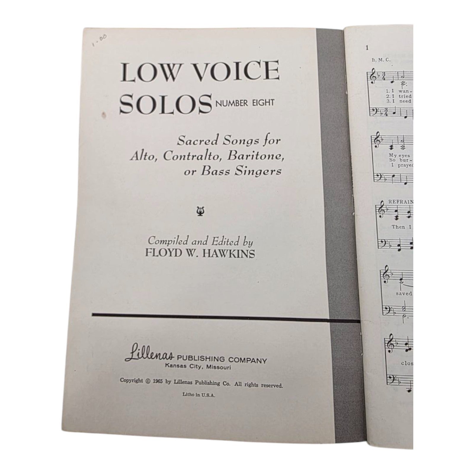 Low Voice Solos No. 8 Sacred Songs for Alto Contralto Baritone or Bass Singers