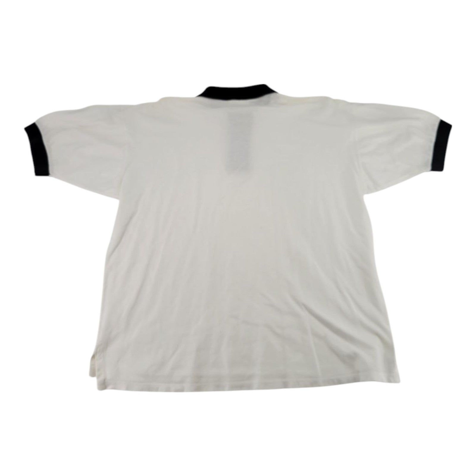 Prima White Polo Shirt Size L Black Collar Cotton Short Sleeve