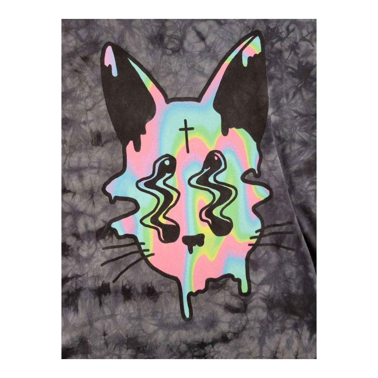 Spencers Tripy Tie Dye Psychedelic Melty Meow Cat Shirt Mens Size XL
