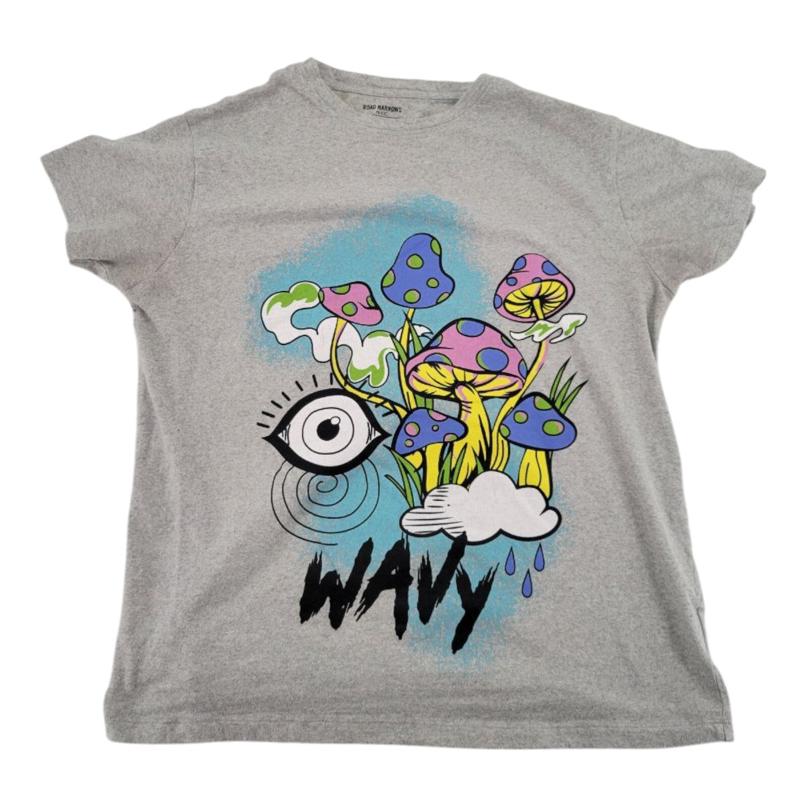 Road Narrows NYC Wavy Mushroom Psychedelic Eye Graphic Print Gray T-Shirt XL