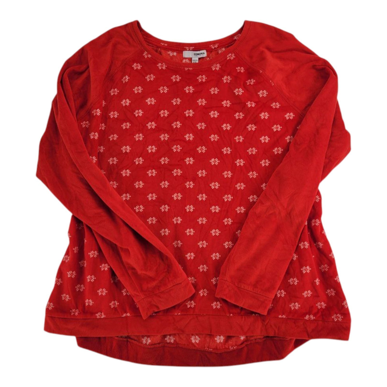 Sonoma Red White Snowflakes Raglan Tee Long Sleeve Top Women's XXL