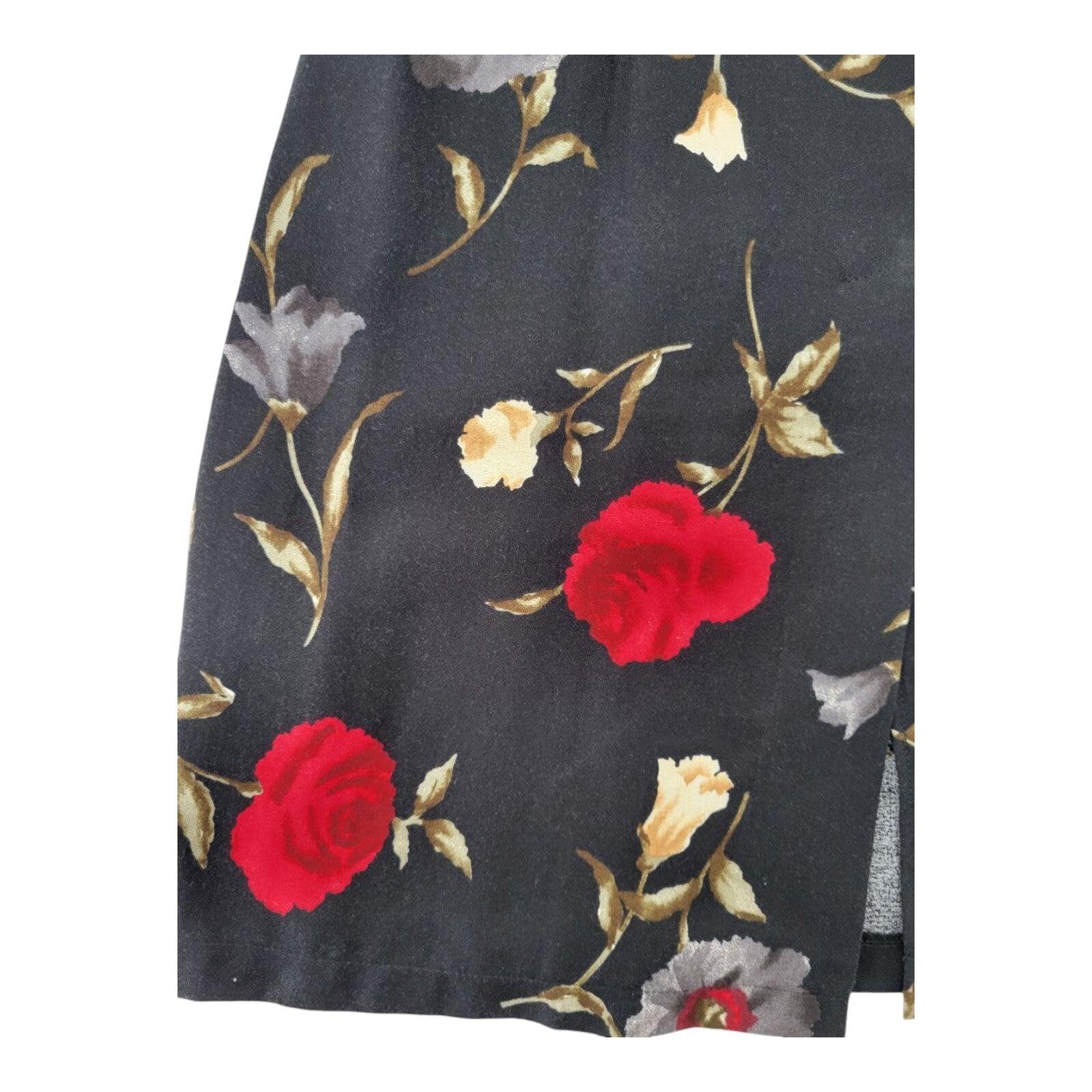 Sag Harbor Petite Black Floral A-Line Midi Skirt Rayon Crepe Size 6