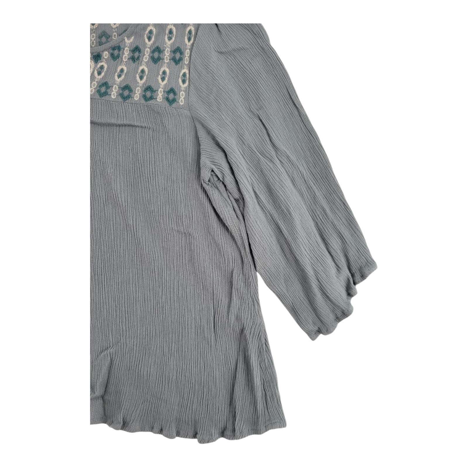 Aeropostale Womens Sage Green Embroidered Boho Tassel Peasant Top Crinkle XL