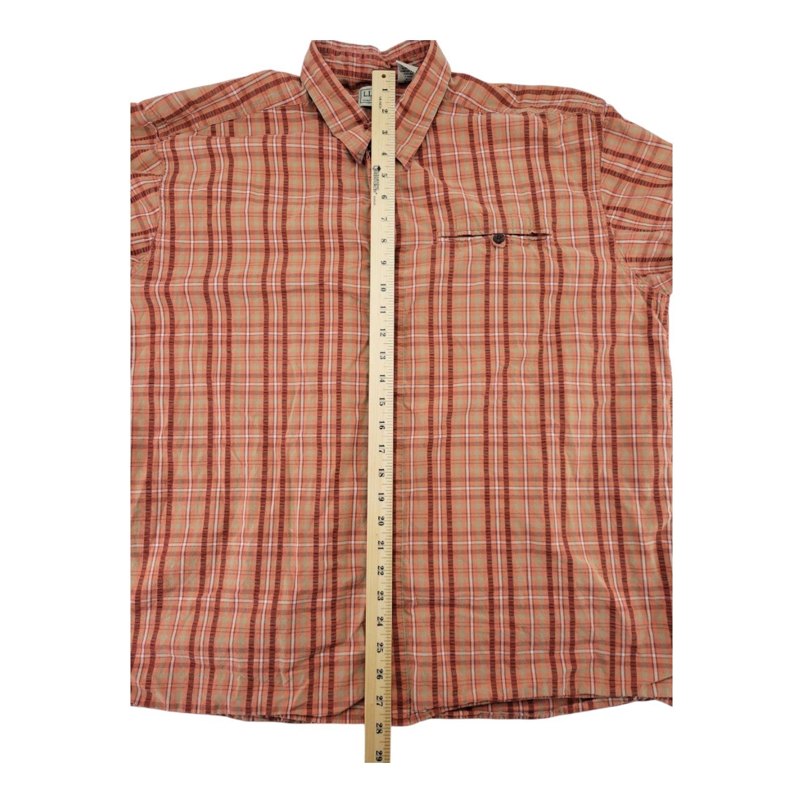 L.L. Bean Men's XL Plaid Shirt Orange Short Sleeve Button Front Cotton