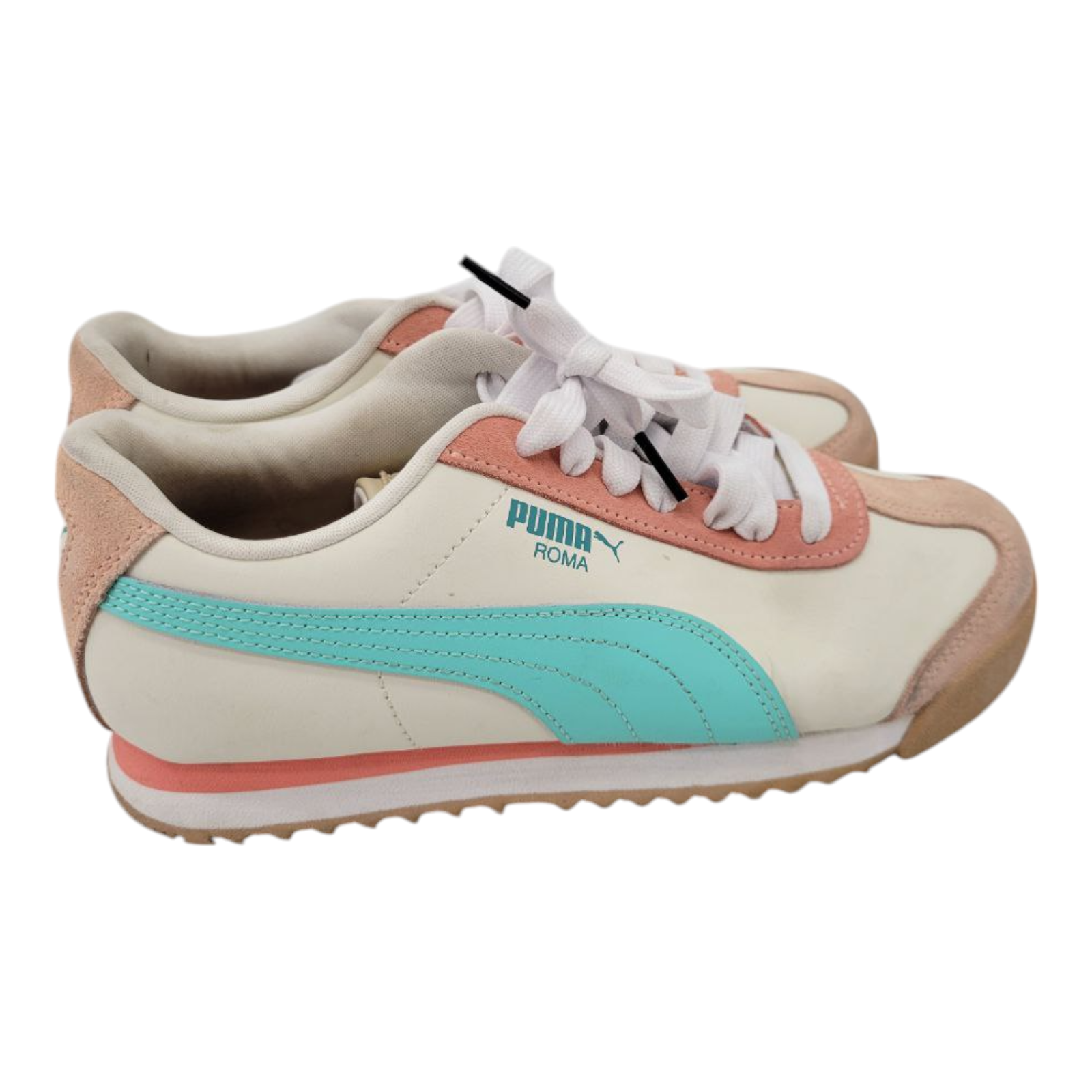 Puma Roma Womens Sneakers Cream Aqua Pink Leather Suede Size 7.5 Style 392702-01