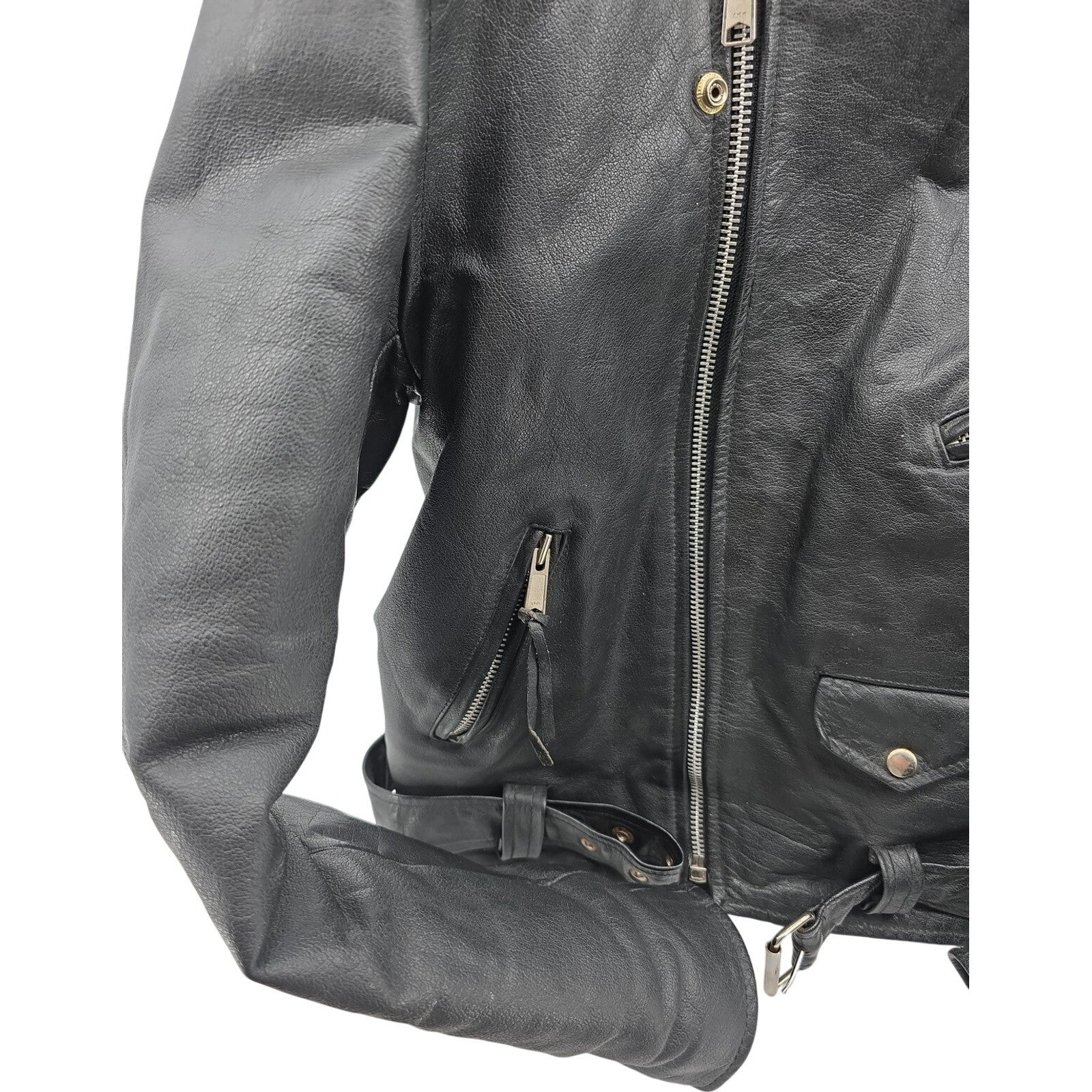 Putnam Leather Gold Motorcycle Jacket Mens 42 / M Biker Vintage Black Moto PLG