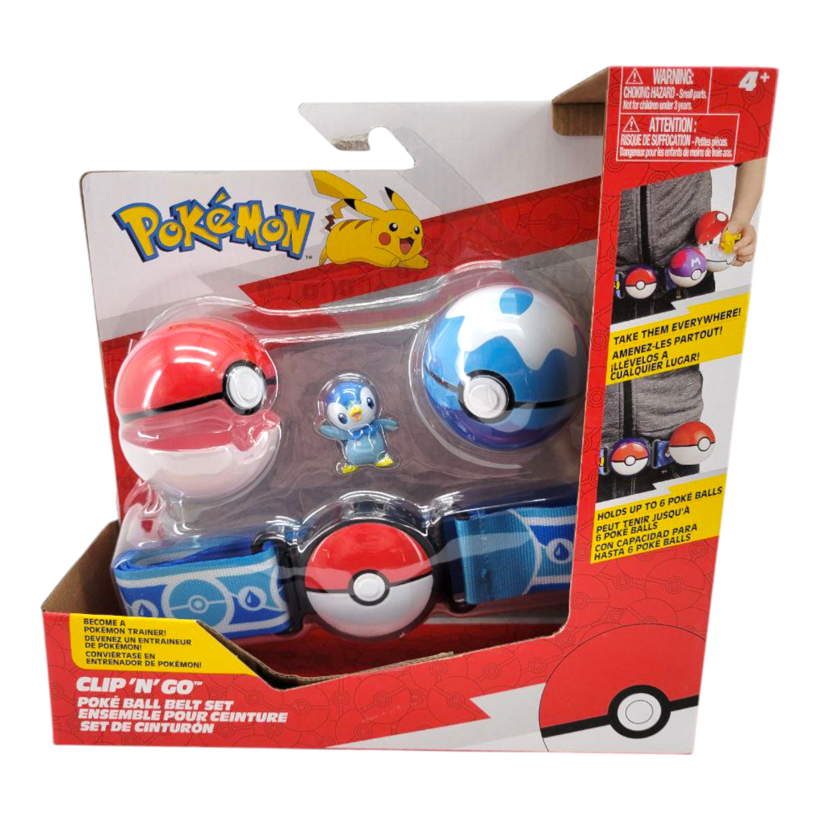 Pokemon Clip N Go Poke Ball Belt and 2" Piplup Battle Action Figure Set