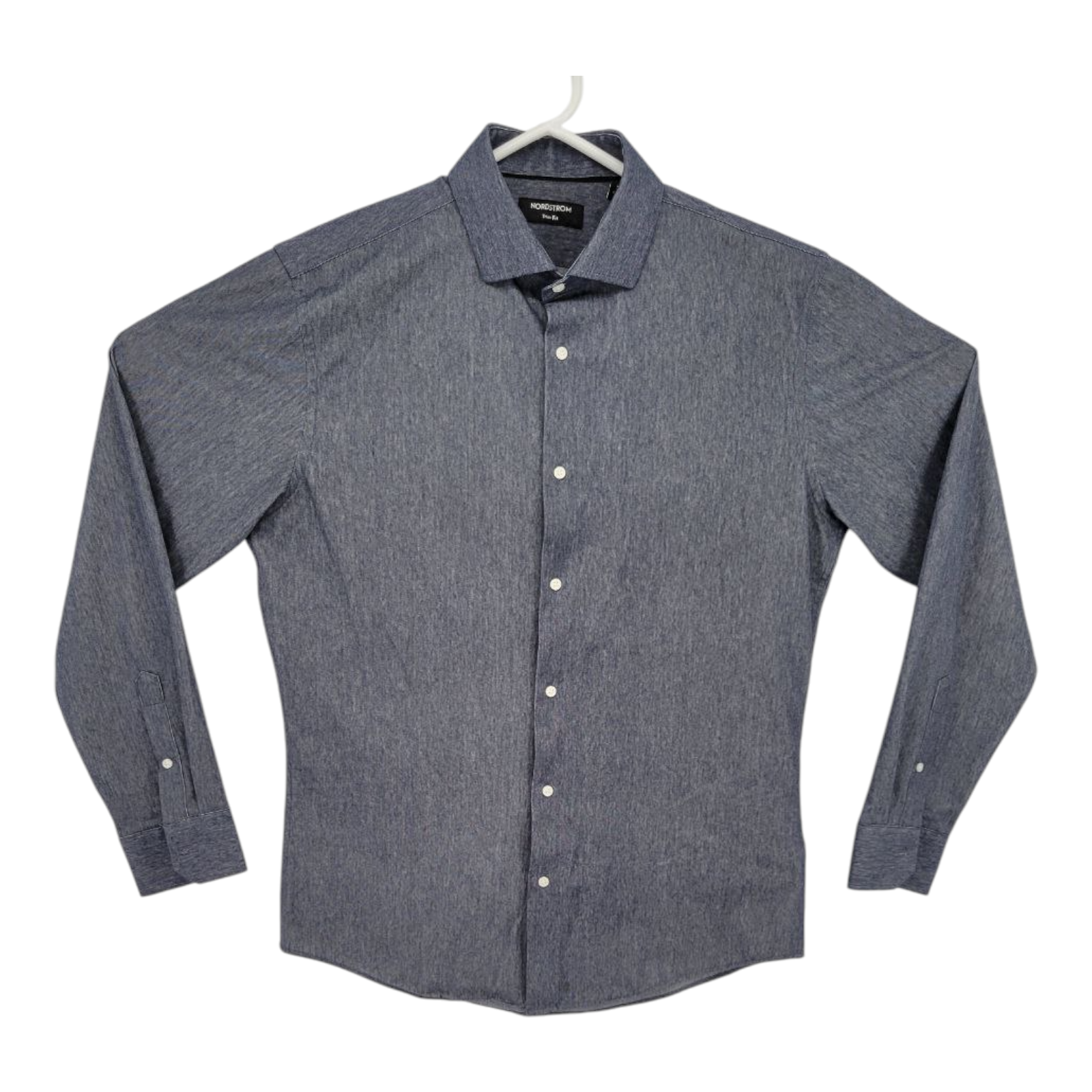 Nordstrom Trim Fit Mens Button Up Shirt Blue Long Sleeve Size 16