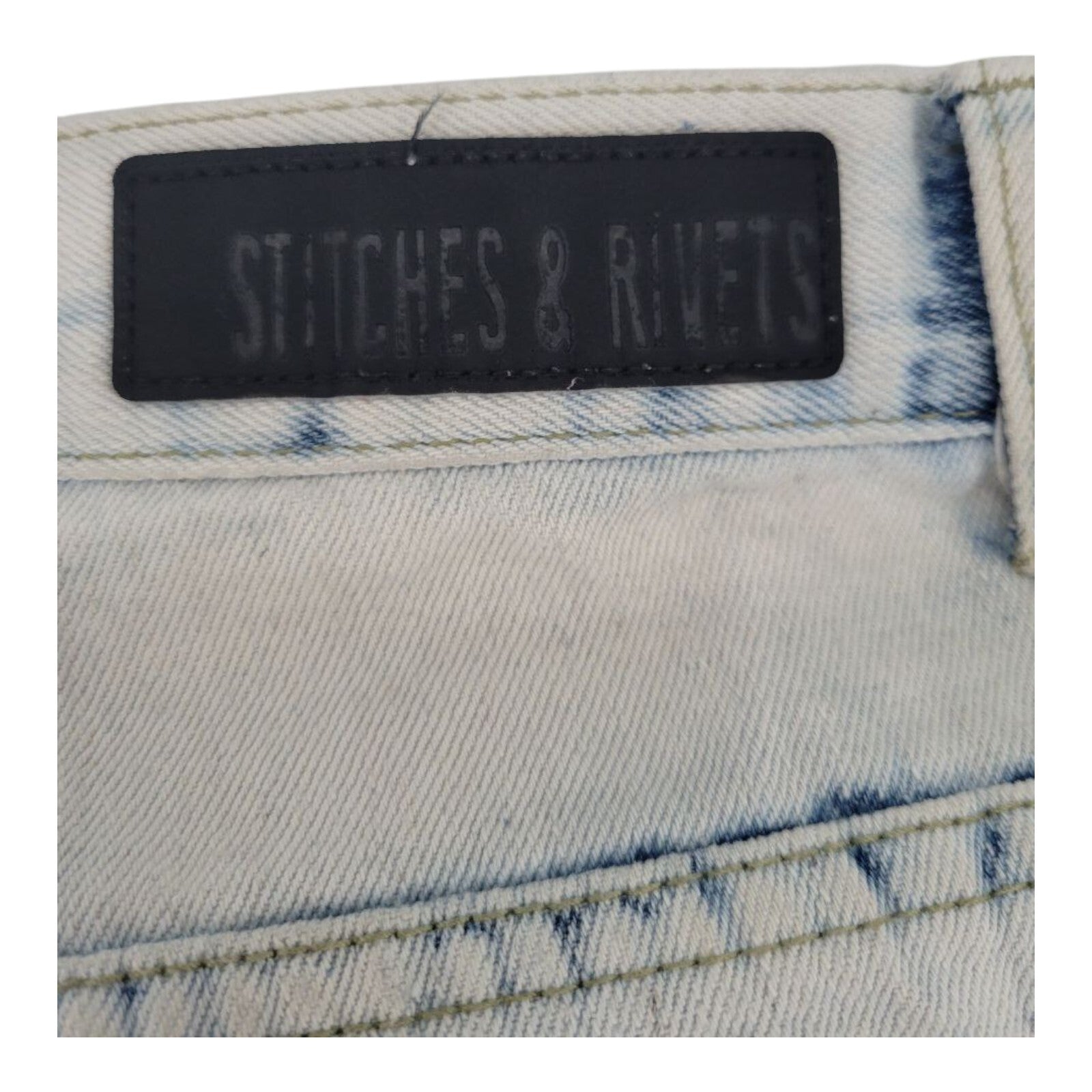 Stitches & Rivets Light Acid Wash Moto Jeans Mens Slim Fit Size 36