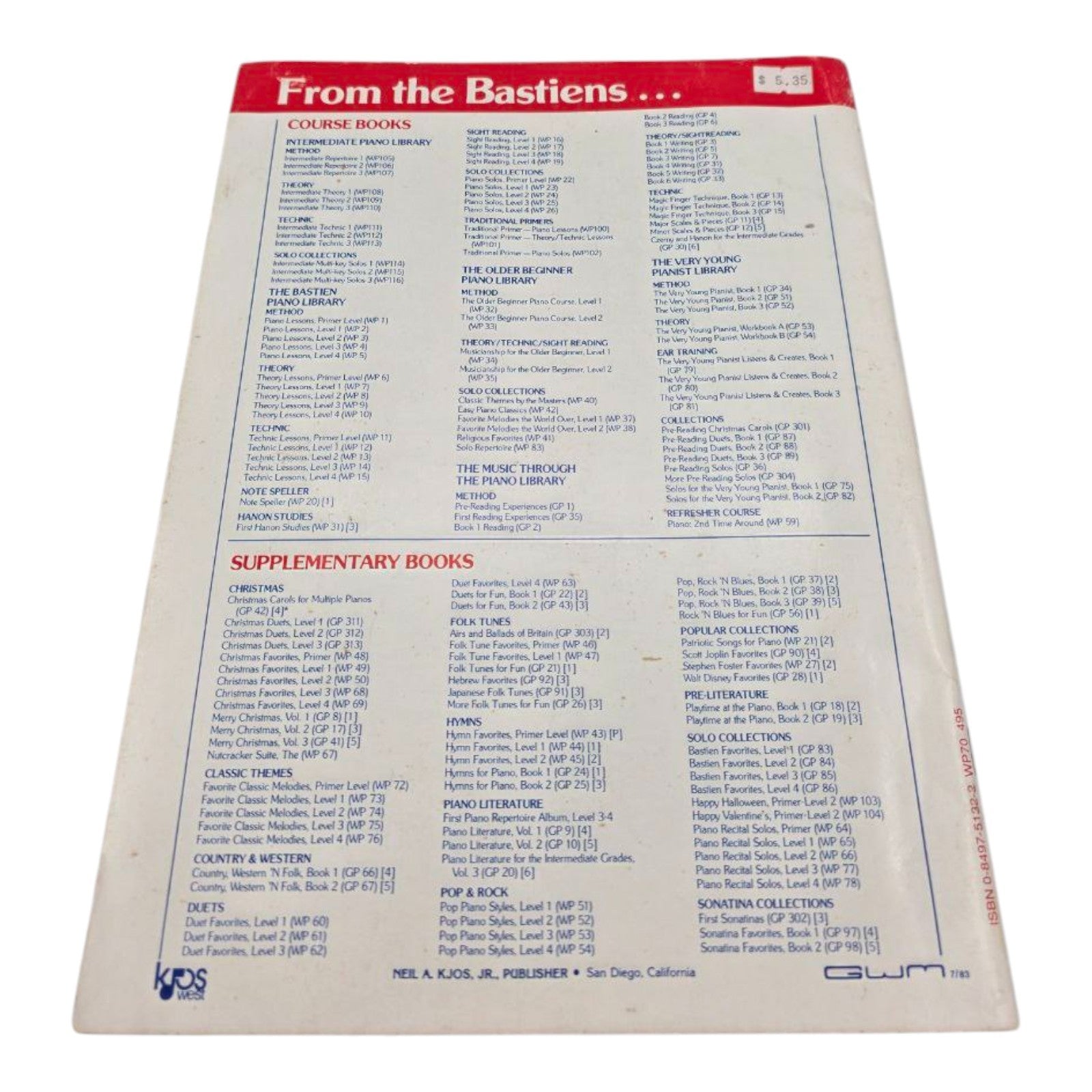 First Piano Repertoire Album Sheet Music by James Bastien 1981 Kjos Music