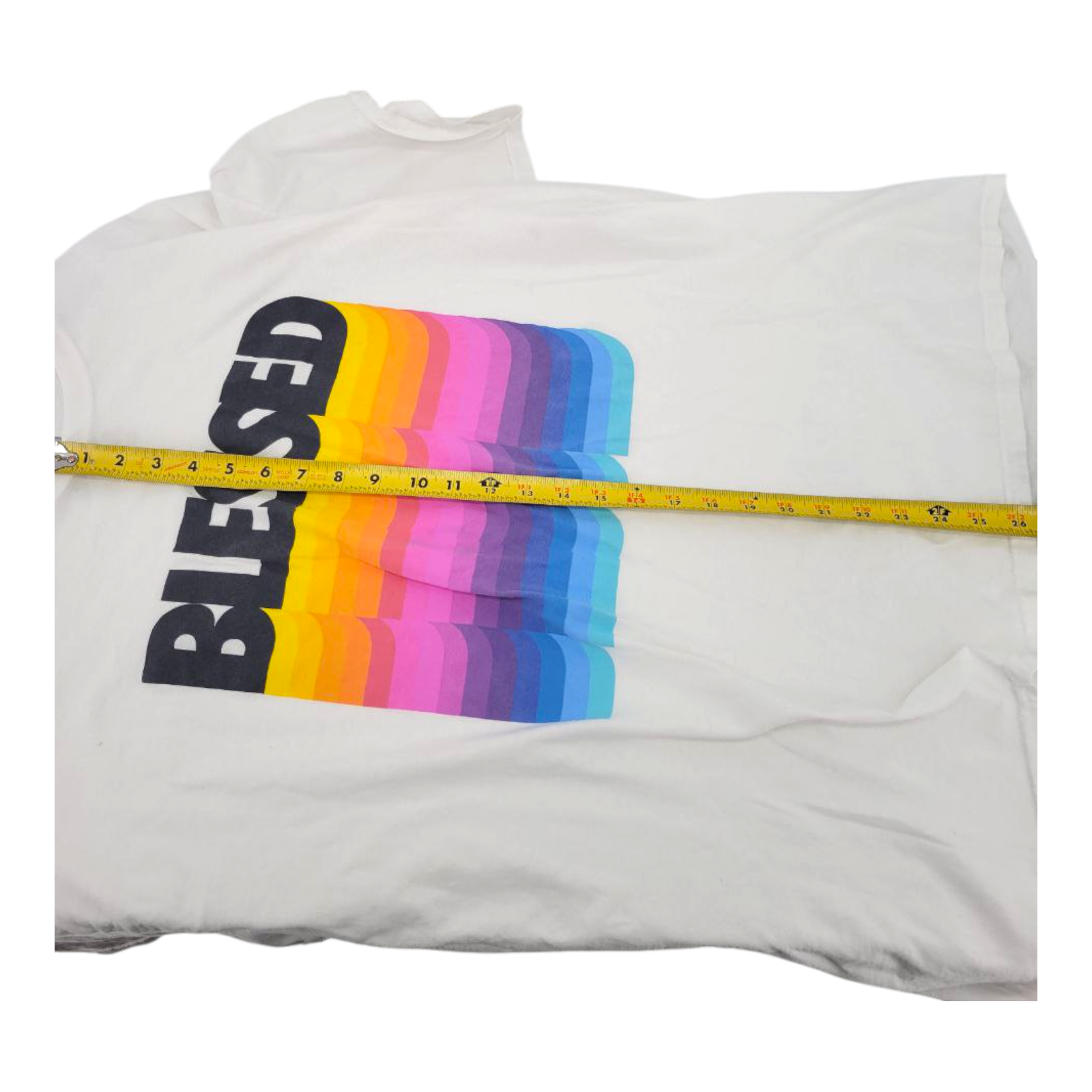 DOM Blessed Rainbow Graphic Tee White Cotton Shirt Short Sleeve 2XL