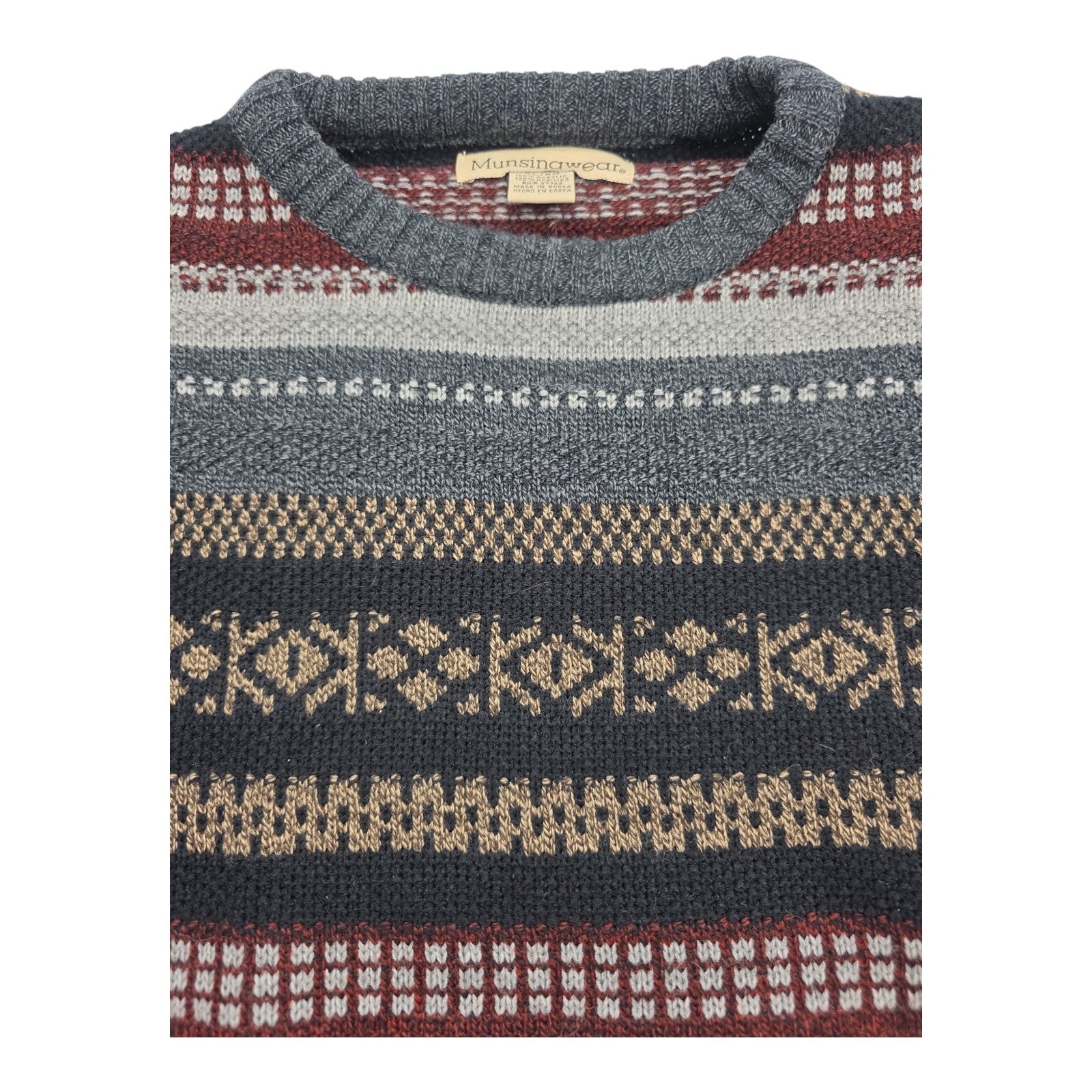 Vintage Sweater Munsingwear Mens Black Square Gray Knit Pullover Grandpa Size XL