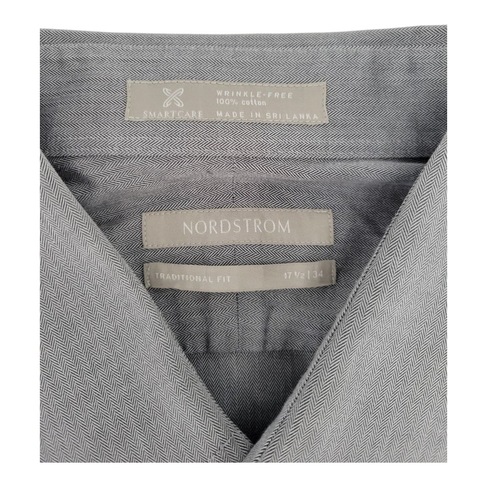 Nordstrom Men's Dress Shirt 17.5 34 Gray Wrinkle-Free Cotton Long Sleeve