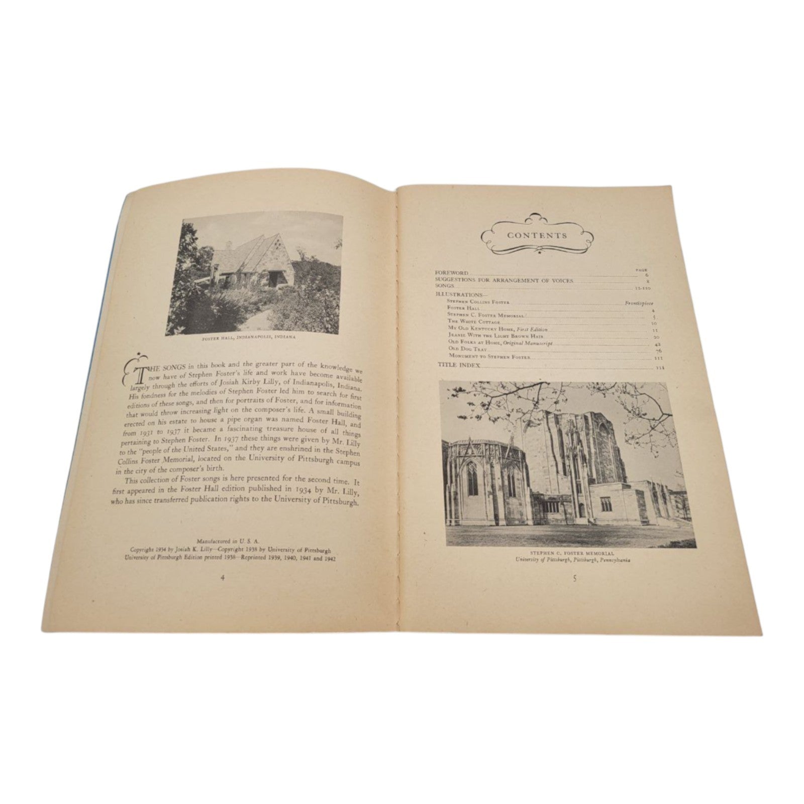 Vintage 1942 Songs of Stephen Foster Songbook Univ of Pittsburgh Press