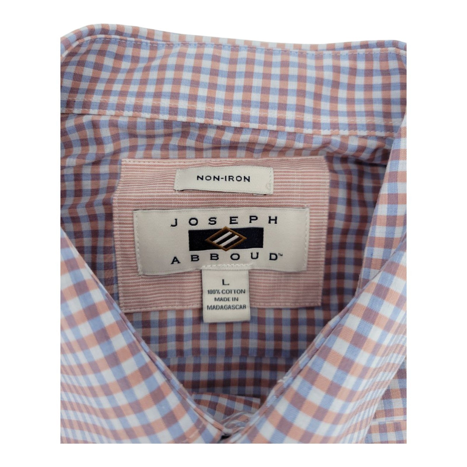 Joseph Abboud Men's Check Dress Shirt L Non-Iron Long Sleeve