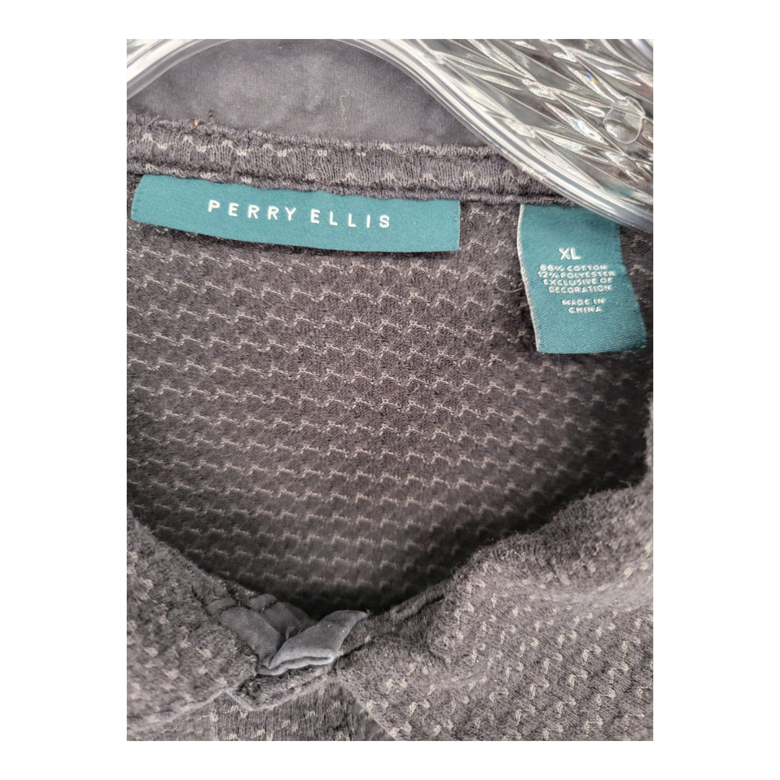 Perry Ellis Mens Gray Textured Knit Polo Shirt Short Sleeve Size XL