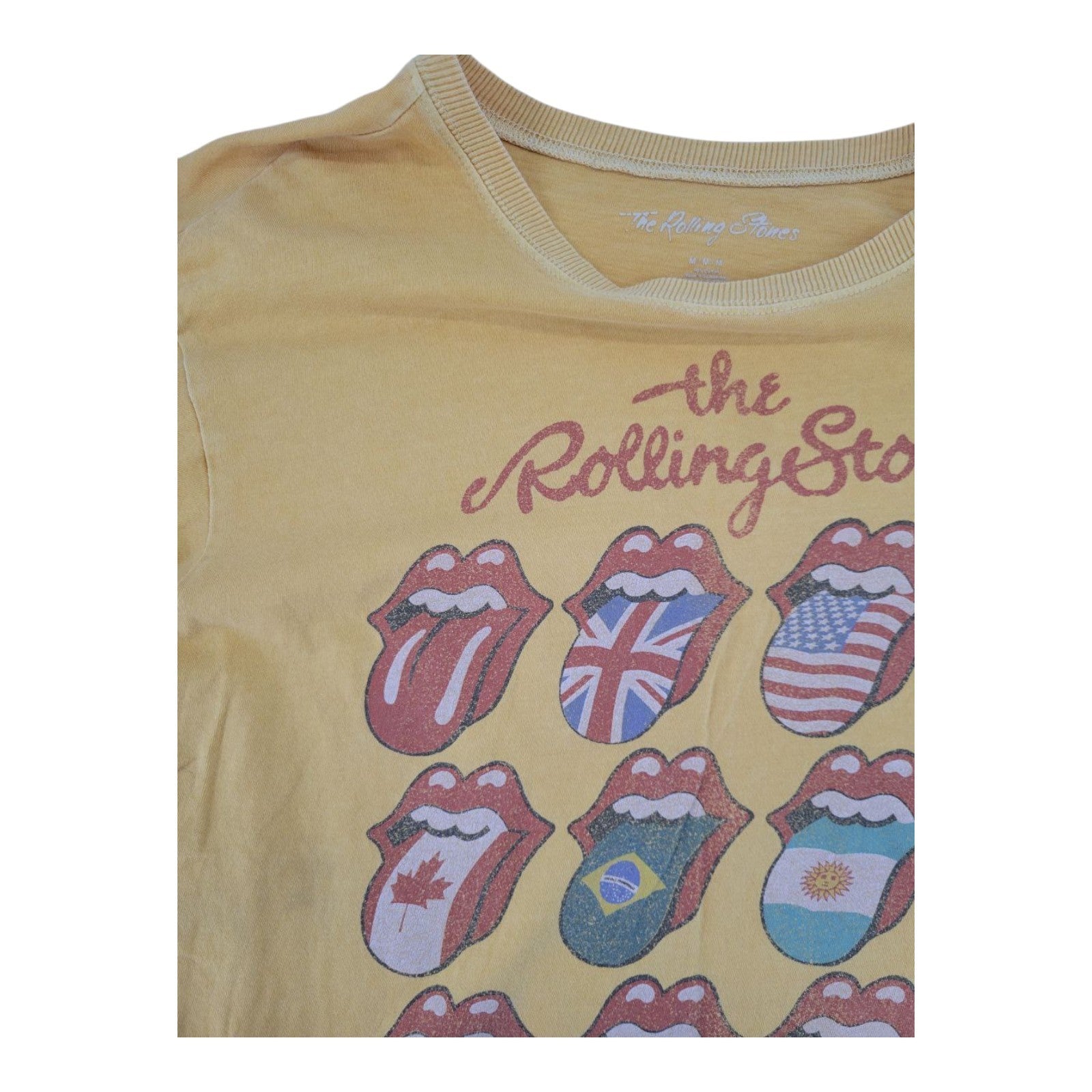 The Rolling Stone Womens Yellow Crew Neck Short Sleeve Graphic T Shirt Size M