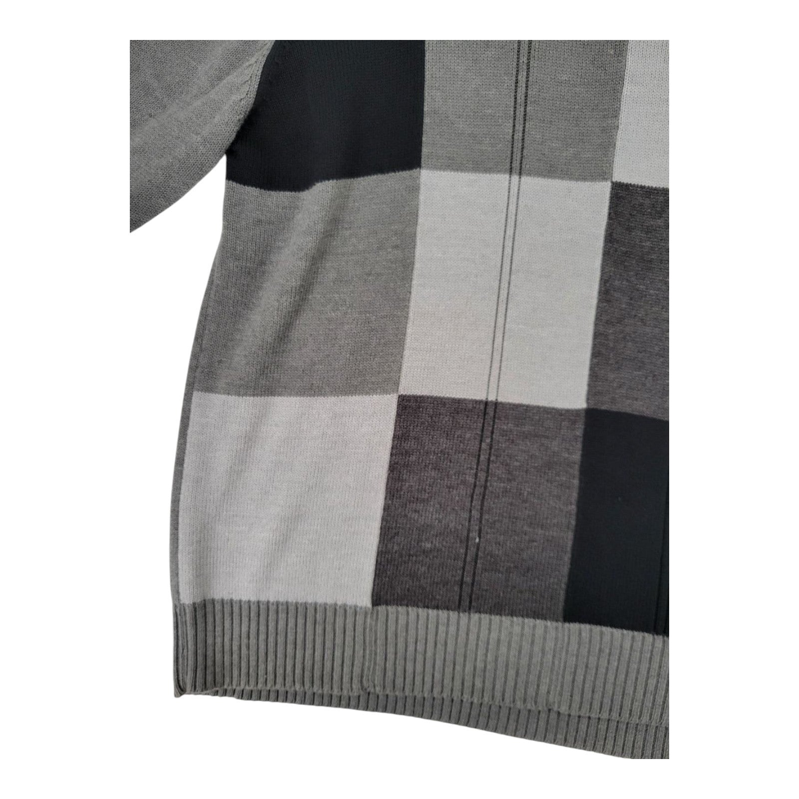 Oscar de la Renta Color Block Knit Sweater Gray Black Crewneck Pullover XL