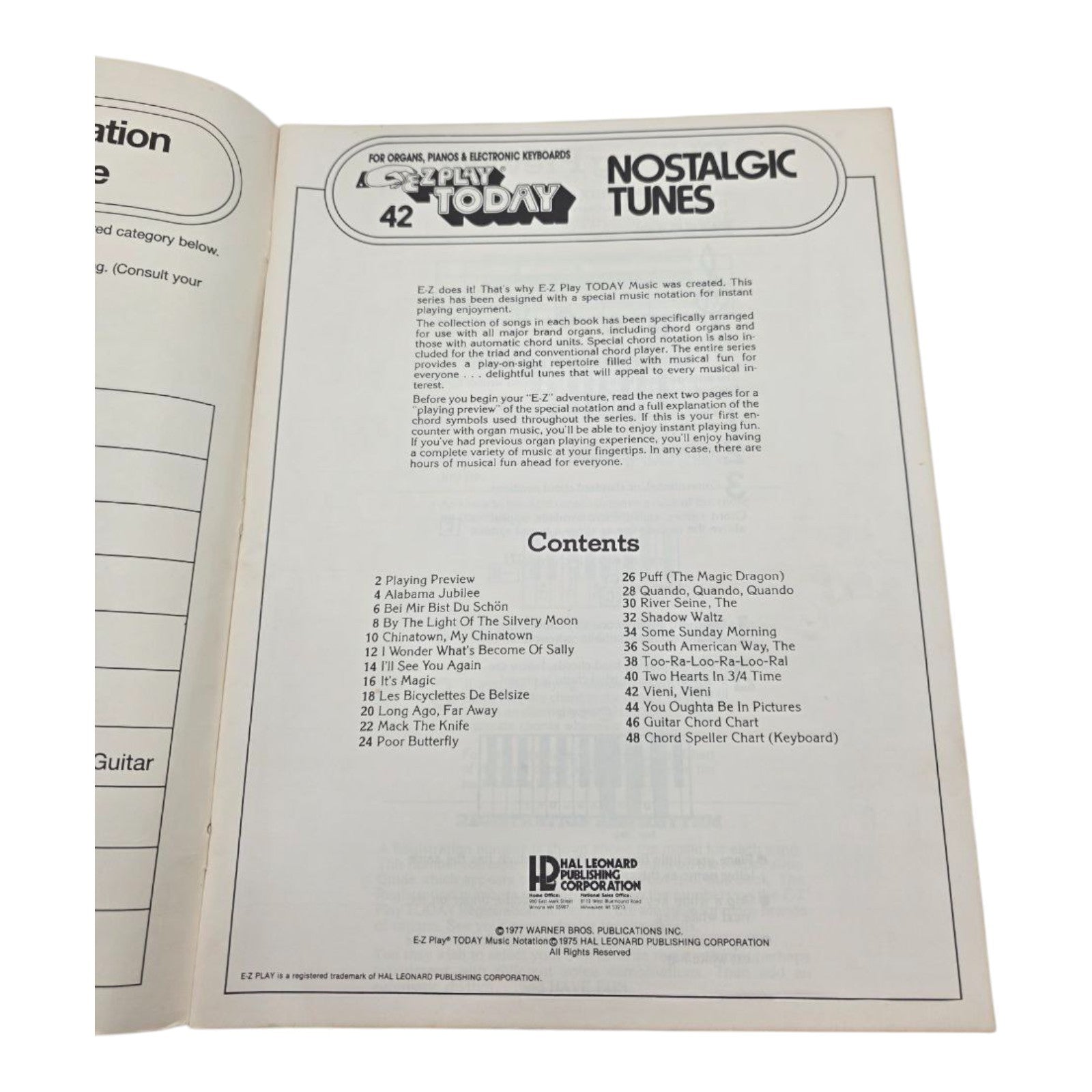 EZ Play Today 42 Nostalgic Tunes for Organs Pianos & Electronic Keyboards