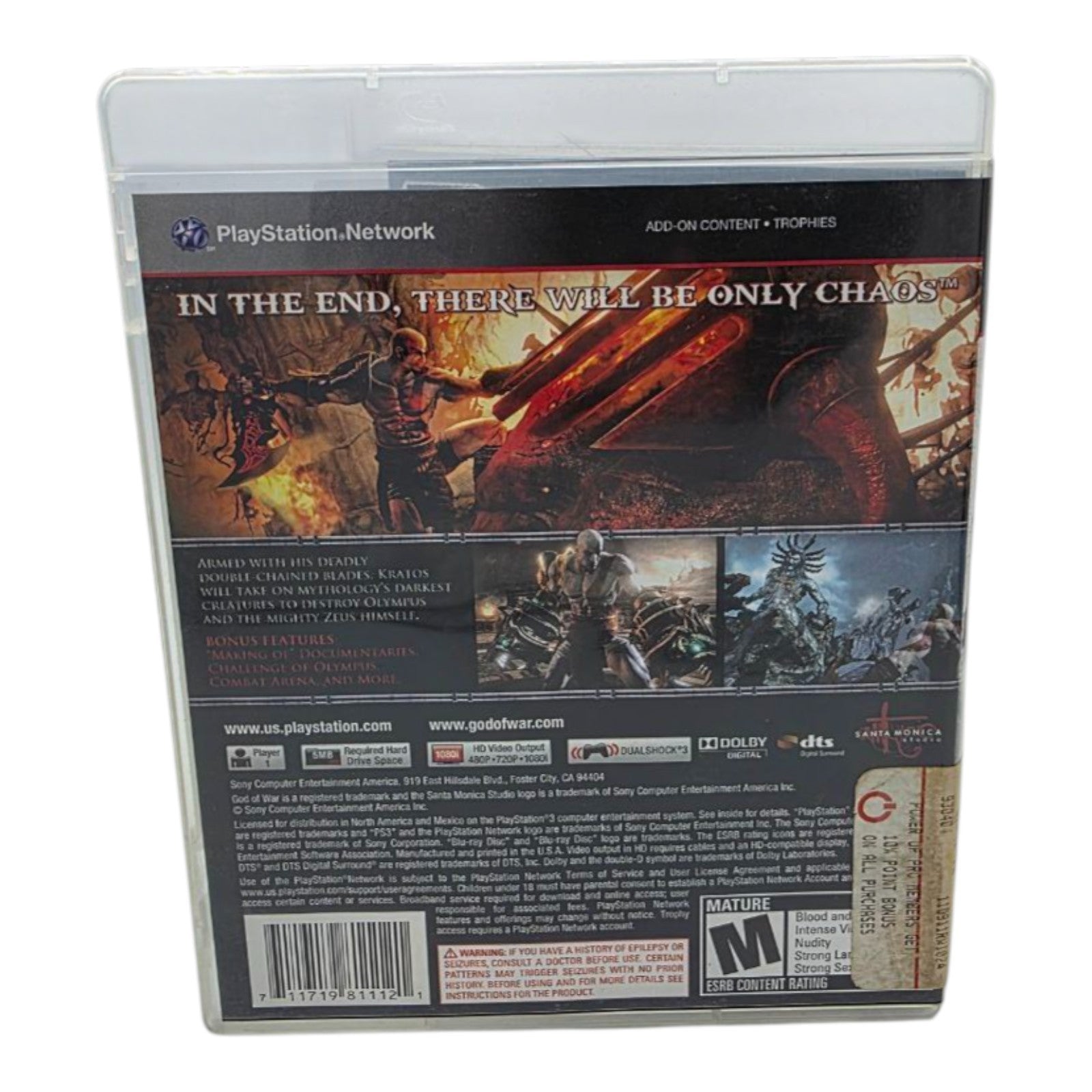 Sony PS3 God of War III Game Complete with Manual Tested