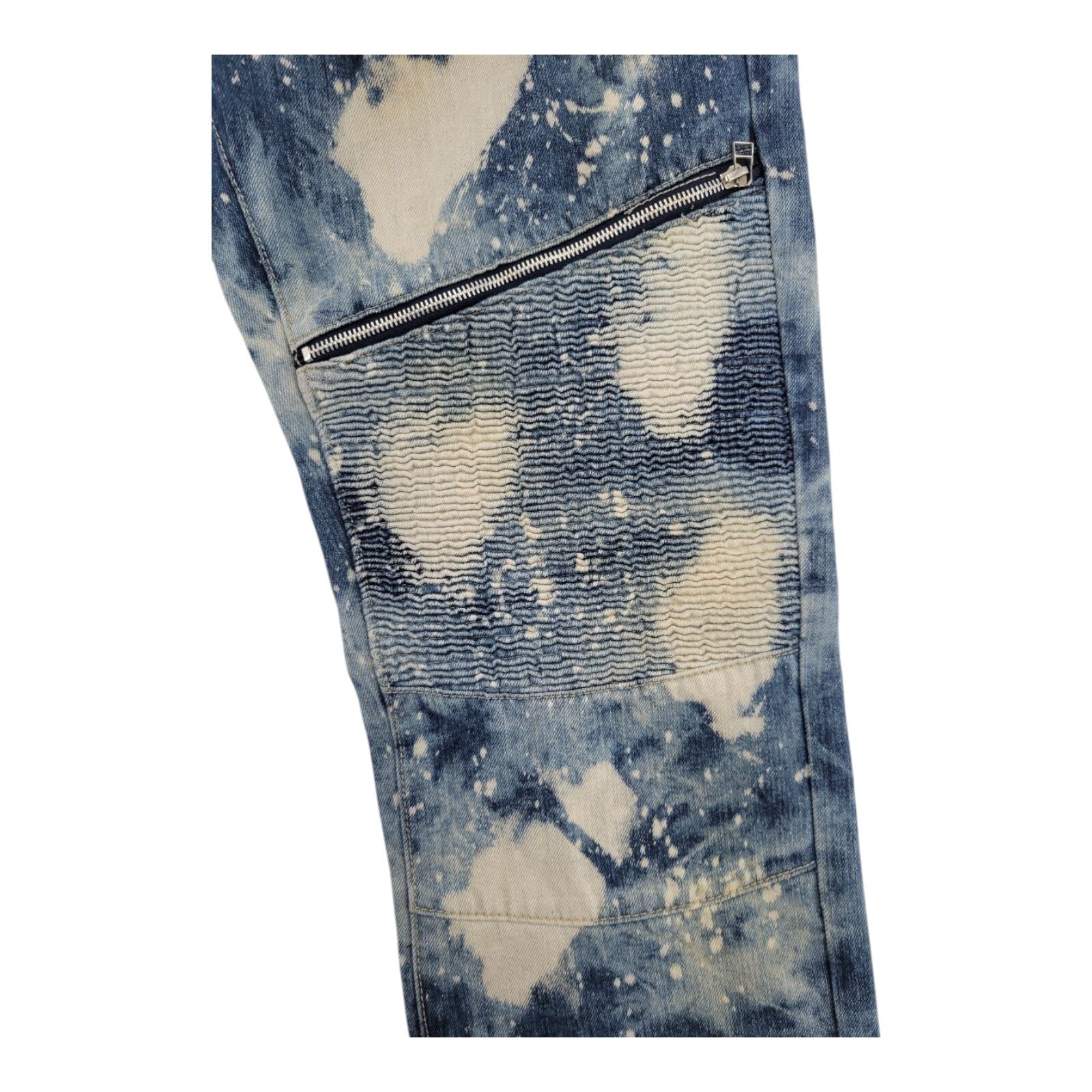 Denim & Rivets Stonewashed Distressed Moto Denim Jeans Bleached Mens Size 36