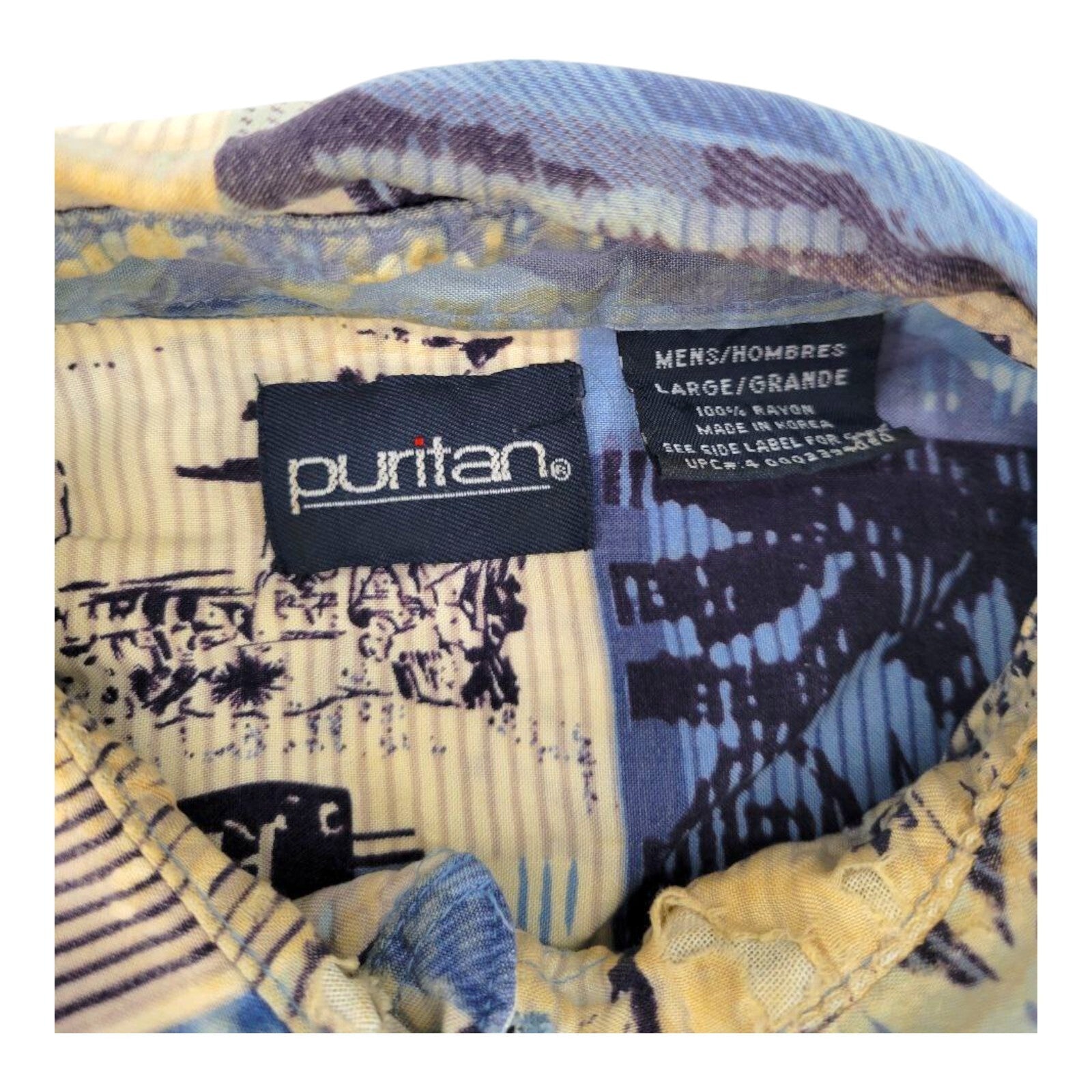 Puritan Blue Hawaiian Shirt Mens Rayon Miami Beach Vintage Vibes Size Large
