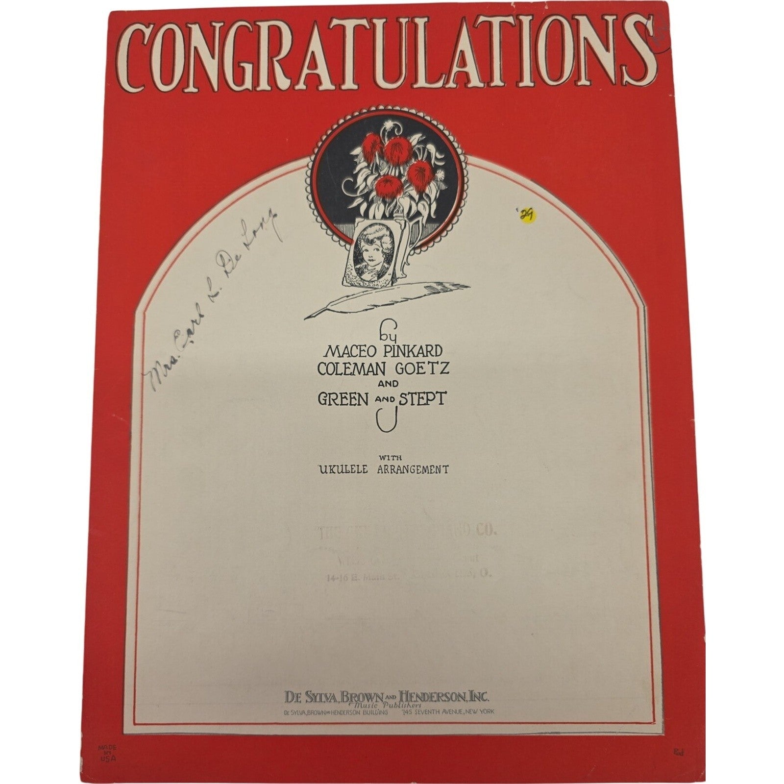 1929 Vintage Congratulations Ballad Fox Trot Pinkard Goetz Sheet Music