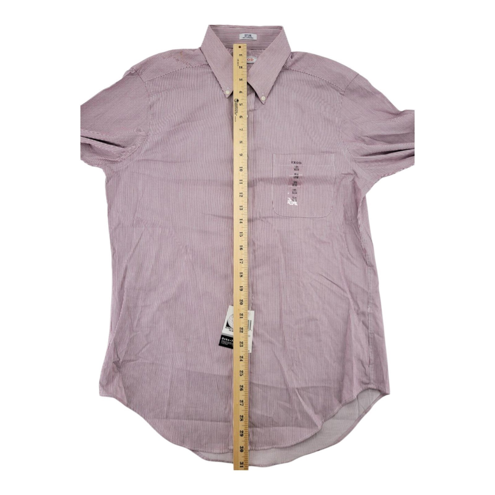 IZOD Men's Dress Shirt Deep Red 15.5 32/33 Long Sleeve Cotton Button Down