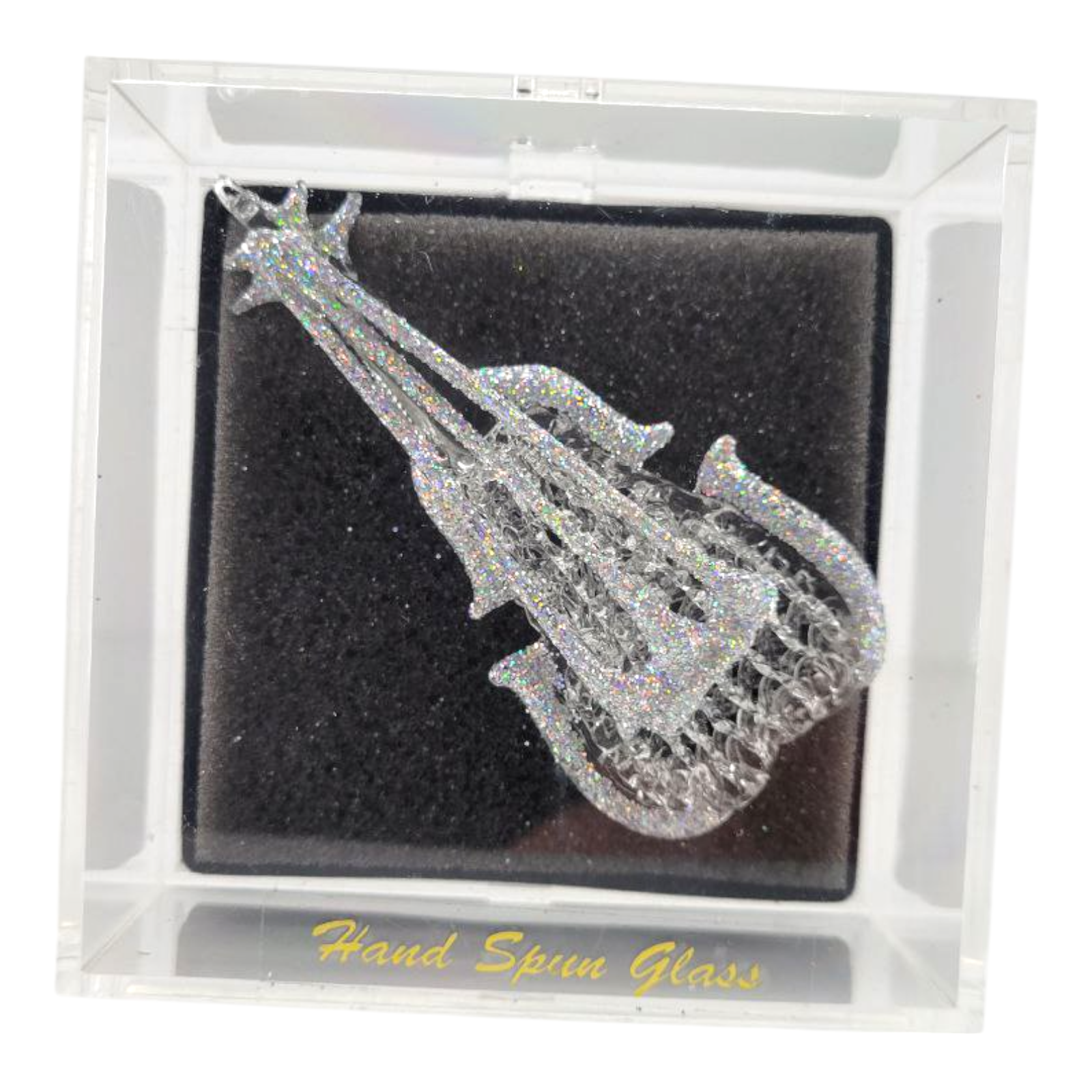 Unique Treasure Hand Spun Glass Christmas Ornament Sparkling Violin in Box