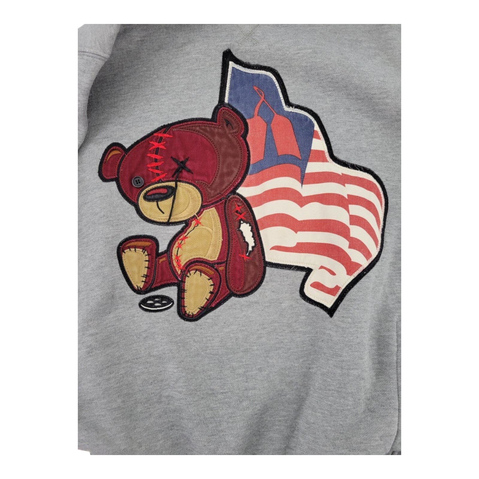 Red Tag Brand Bear Patch USA Flag Graphic Gray Sweatshirt 46x26
