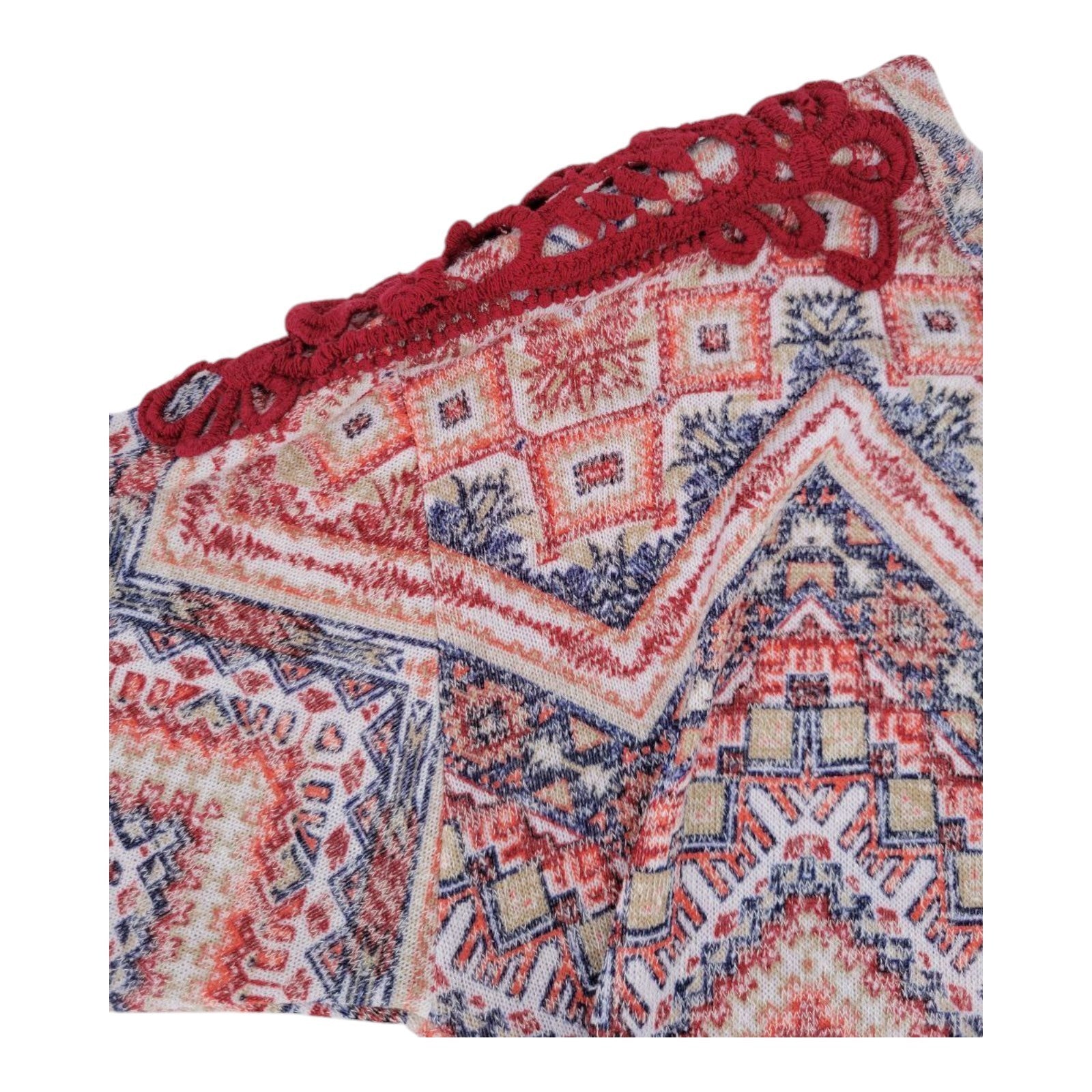 Absolutely Famous Women's L Chevron Knit Top Red Lace Shoulder Detail