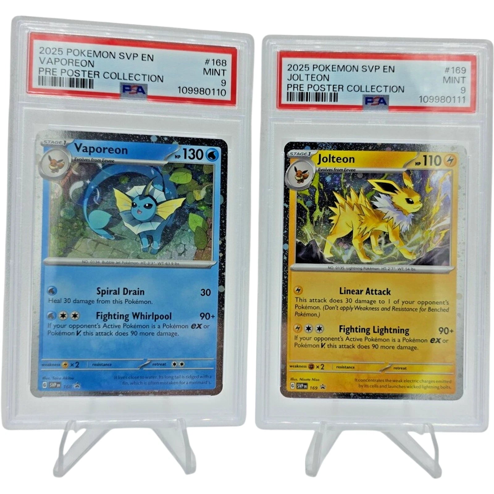 2025 POKEMON SVP BLACK STAR PROMO VAPOREON JOLTEON PRE POSTER COLLECTION PSA 9