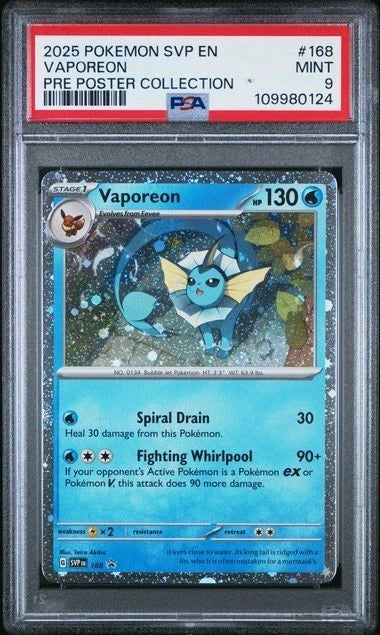 2025 POKEMON SVP PRISMATIC EVOLUTIONS POSTER COLL PROMO #168 VAPOREON PSA 9